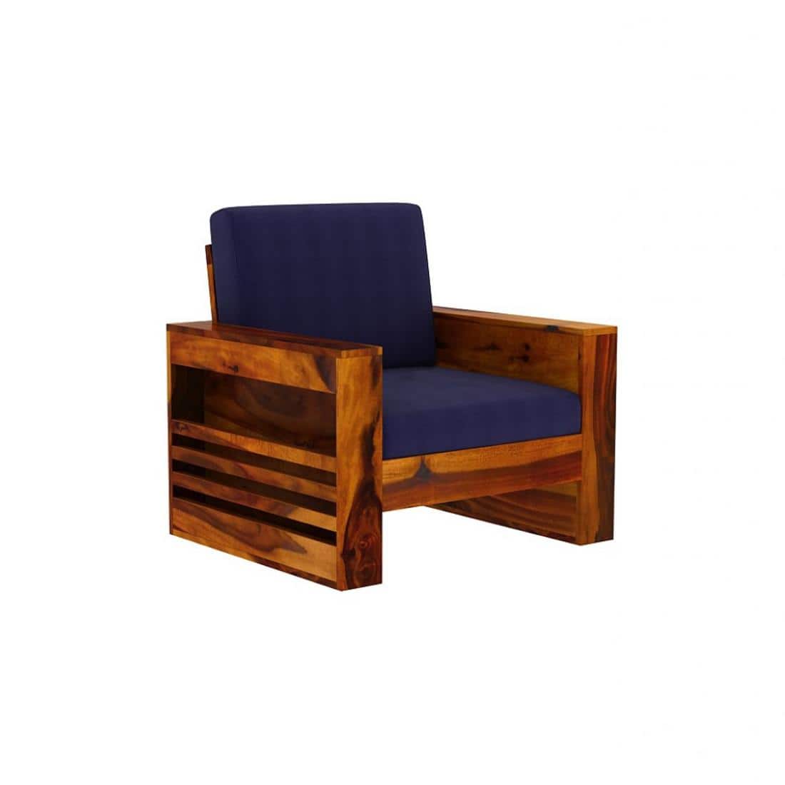 Maruti 2+1+1 Seater Wooden Sofa (BLUE Colour, Honey Finish)