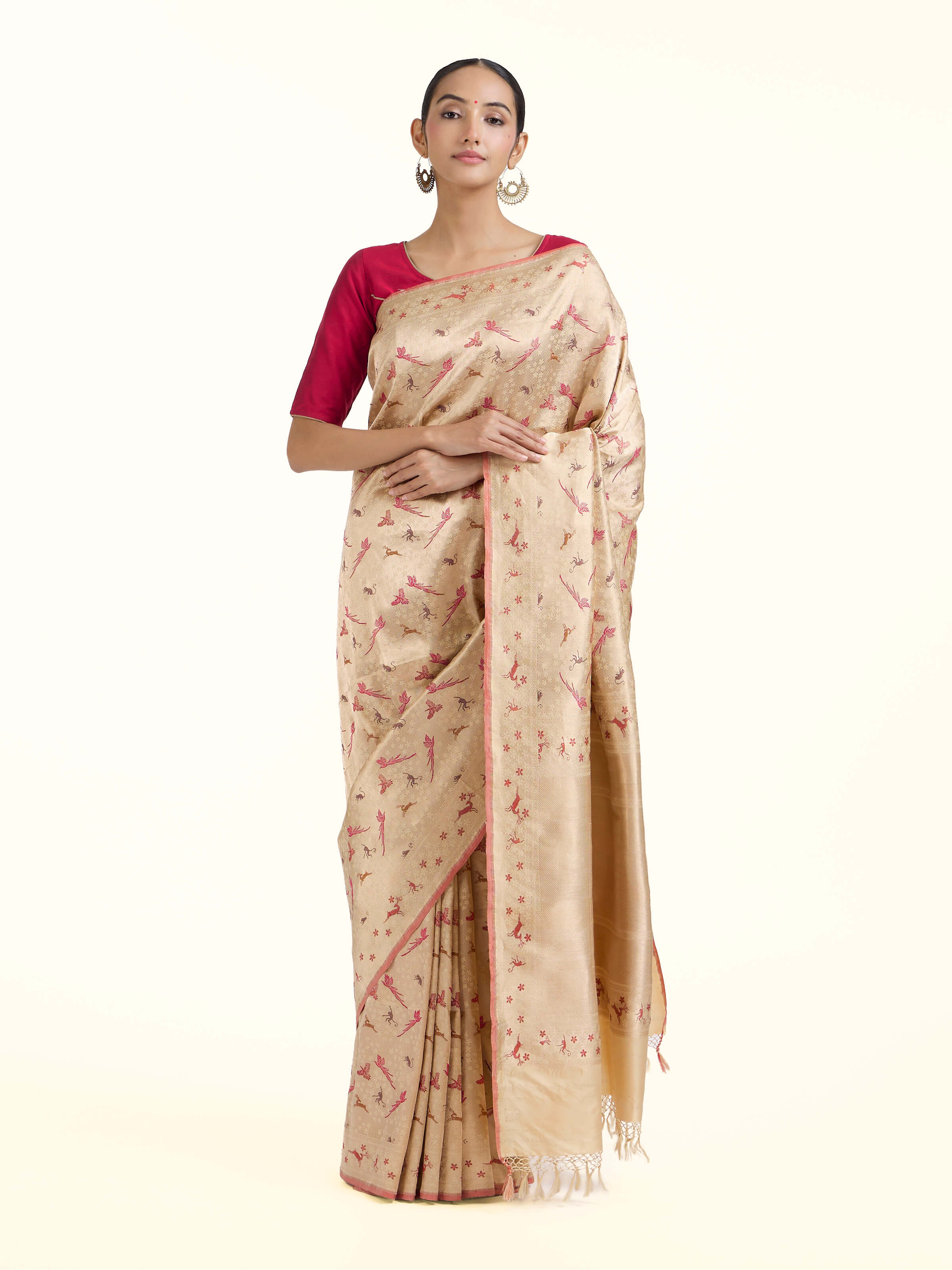 Beige Banarasi Brocade Silk Saree