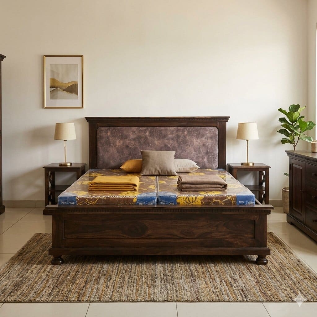 Planetarium Solid Wood King Size Bed in Walnut
