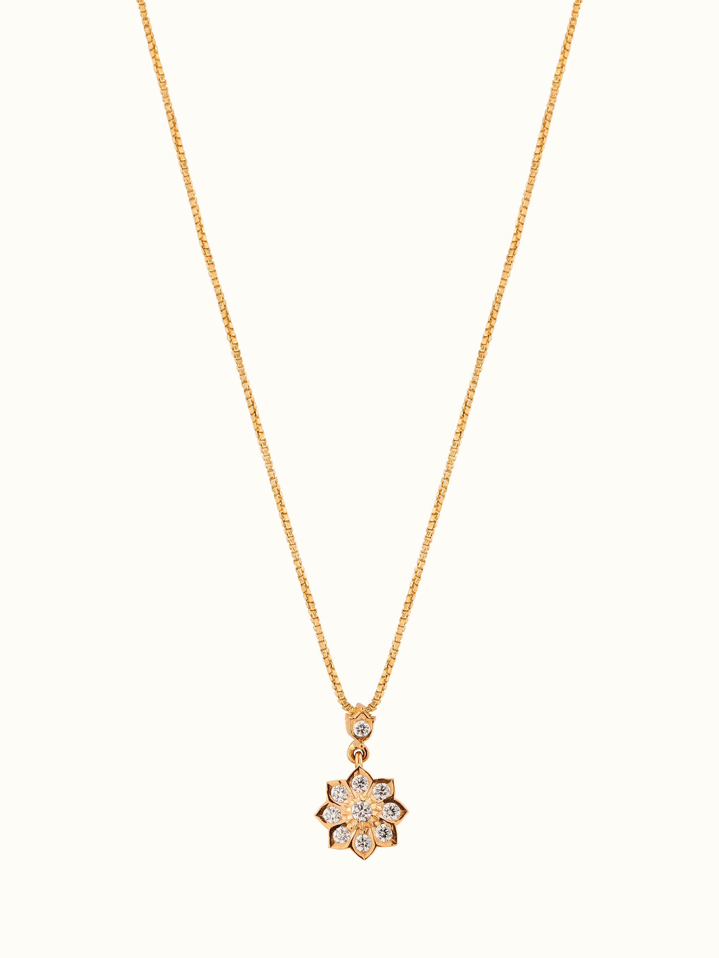 Front view of Close-setting 22 Karat Gold Pendant & Chain by Swadesh displaying a luxurious gold pendant and chain design