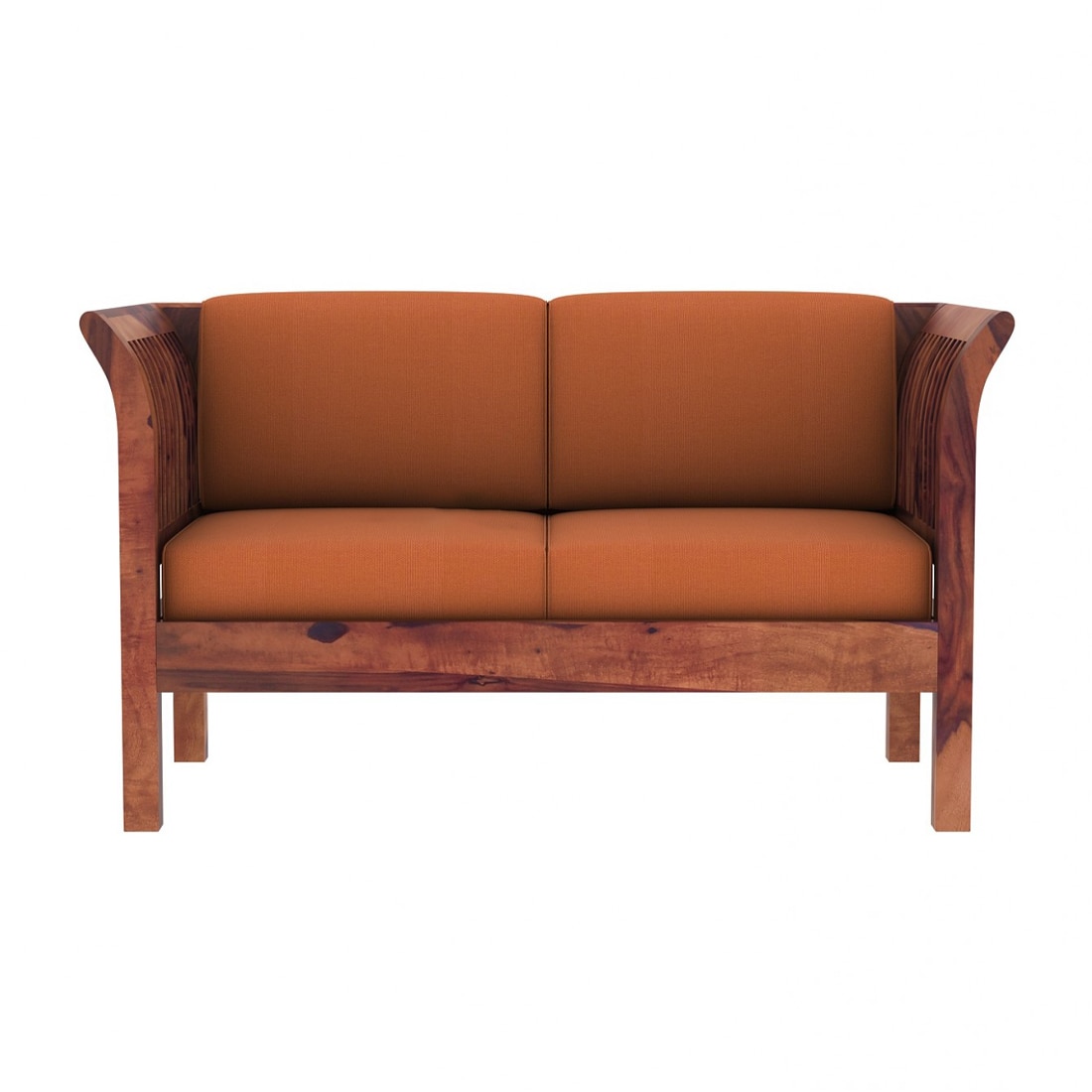 Haveli 2+1+1 Seater Wooden Sofa (Orange Colour, Teak Finish)