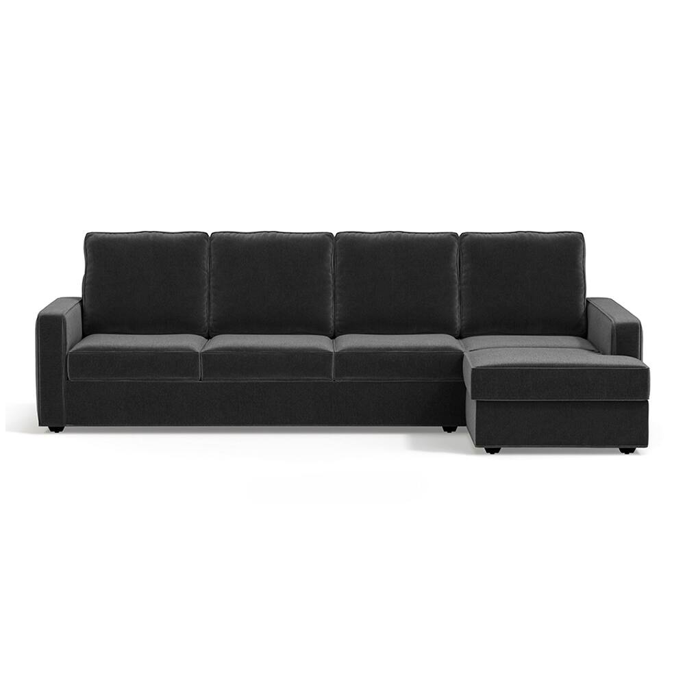 Apollo Sofa (Colour : Pebble Grey, Cushion : Soft, Back Type : High Back, Seating Capacity : Right Aligned 3 Seater + Right Aligned Chaise) - Urban Ladder