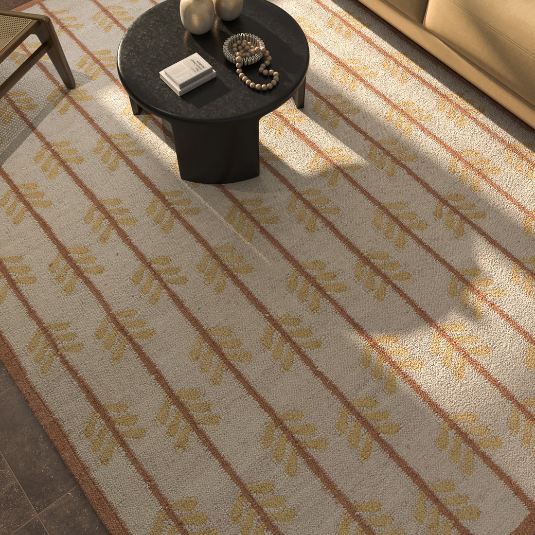 Jaipur Rugs Soft Floral Wool 5x8 Feet Dark Ivory & Amber Gold Dhurrie Carpet