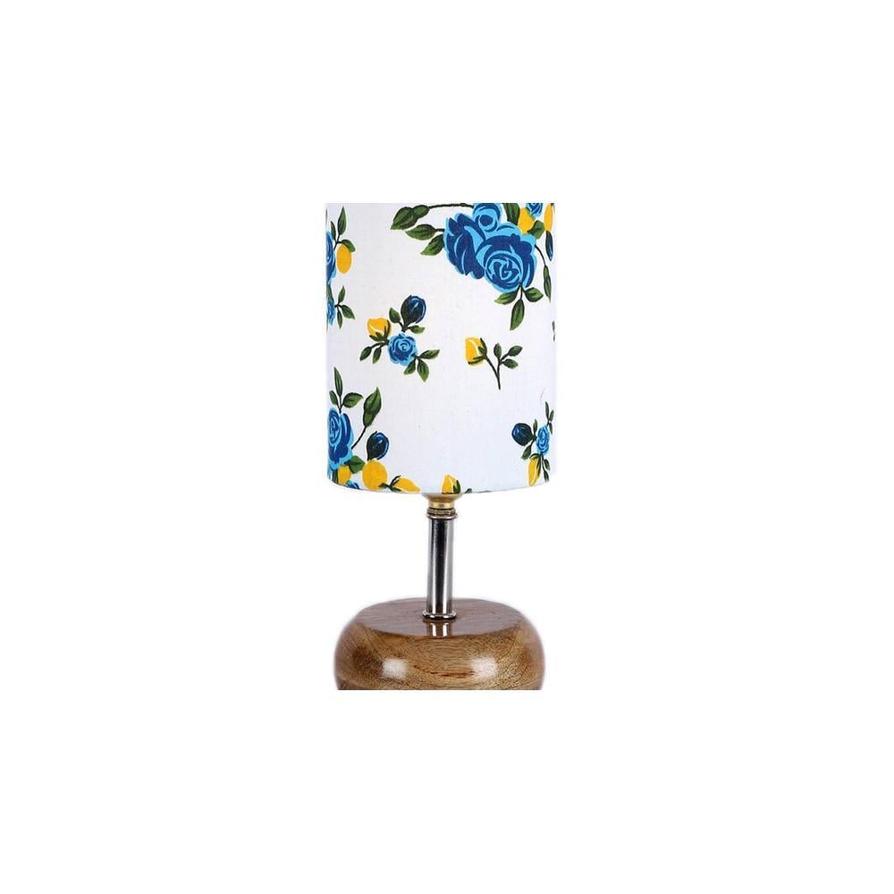 Susan Multicolour Fabric Shade Table Lamp with Natural Wooden Base