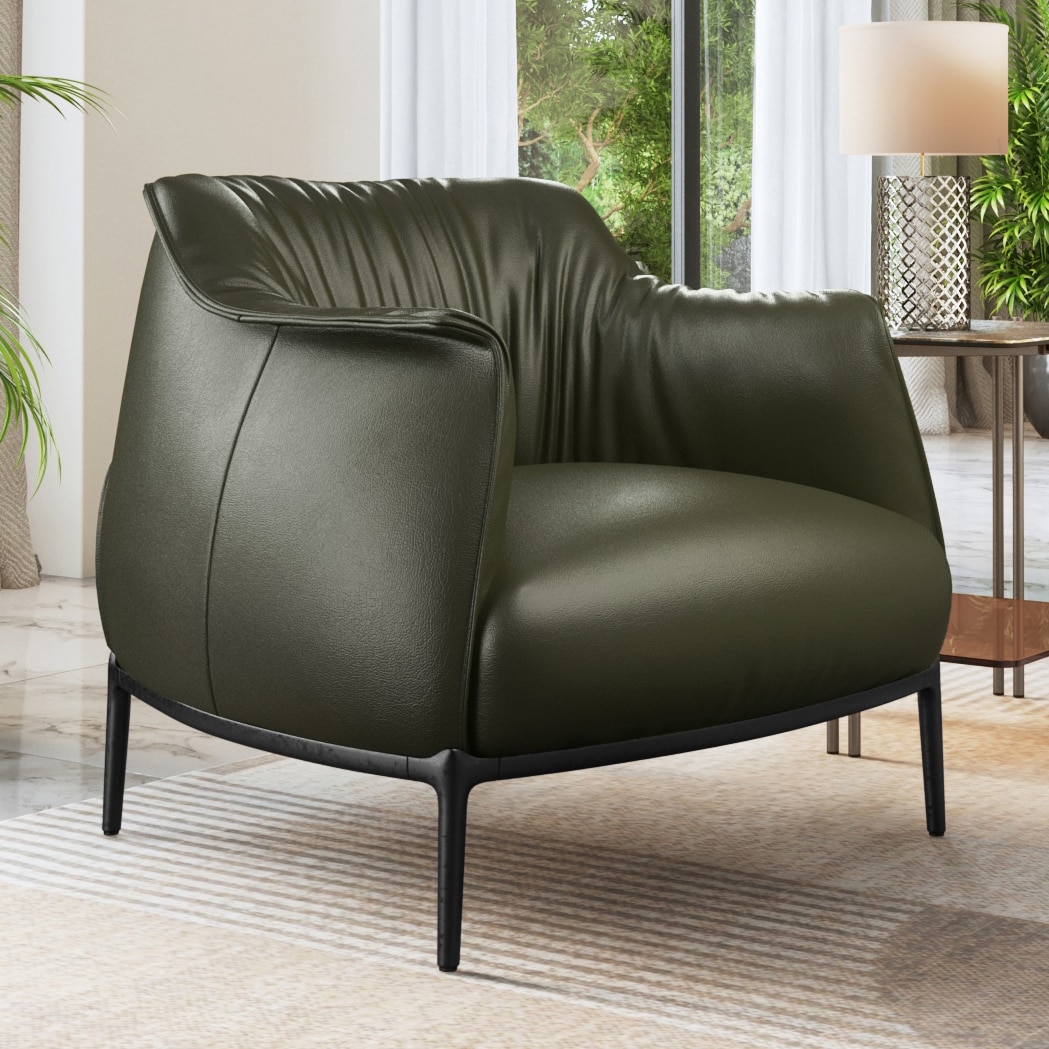 urban ladder Odette Lounge Chair In Army Green Leather-picture-12