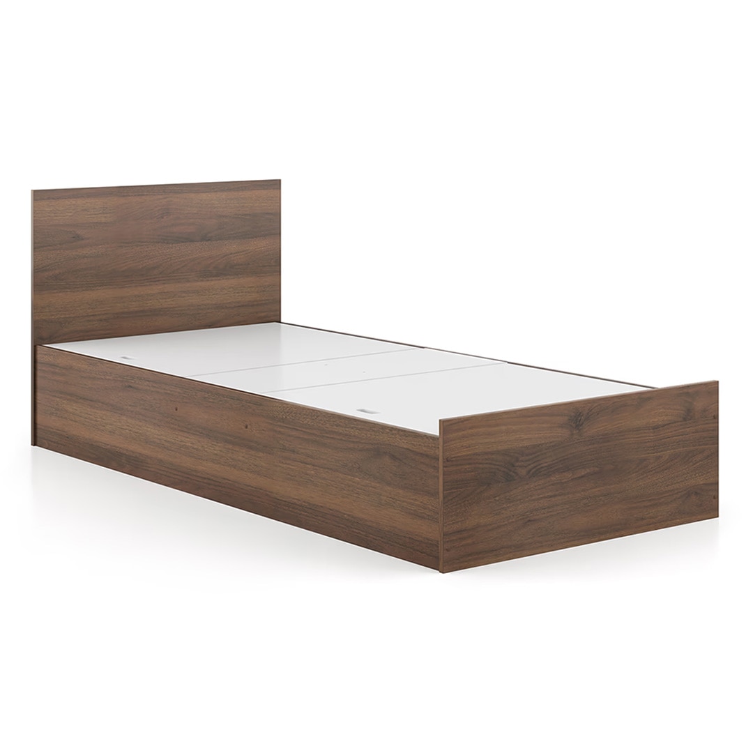 Zoey Engineered Wood Single Size Box Storage Bed In Classic Walnut Finish