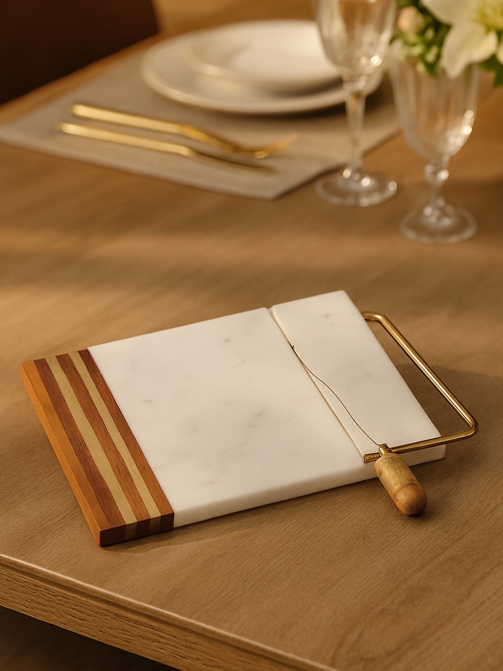 Front view of Marble Inlaid Cheese Board