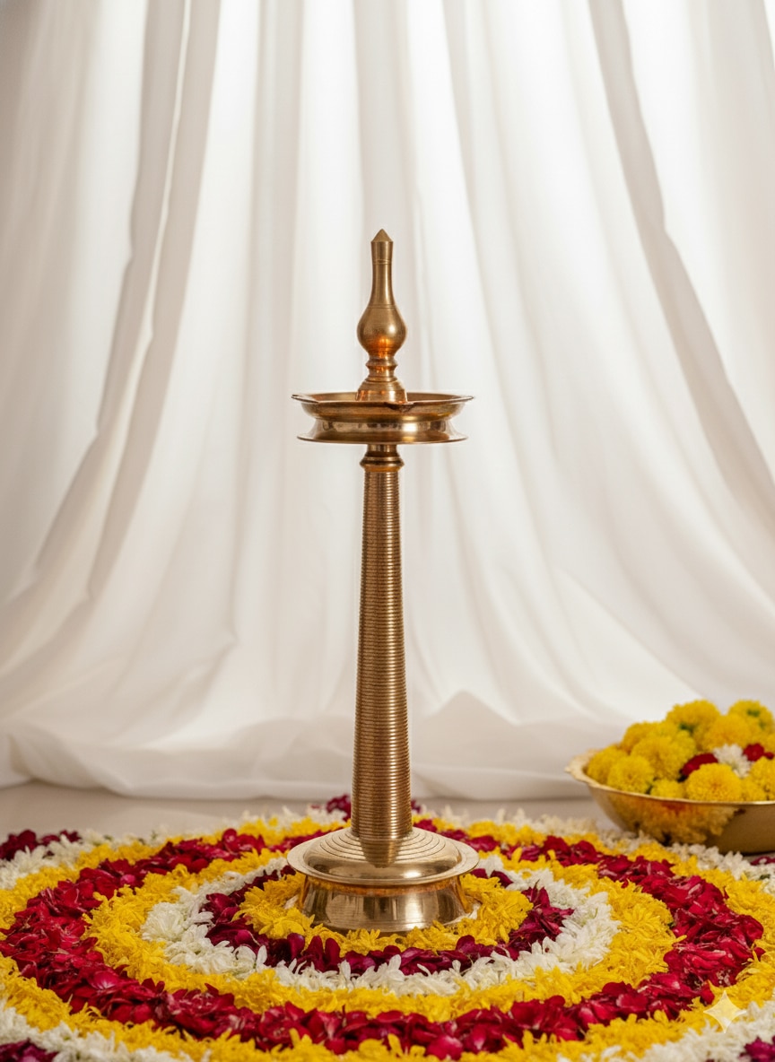 Vilakku brass stand diya with traditional South Indian lamp design