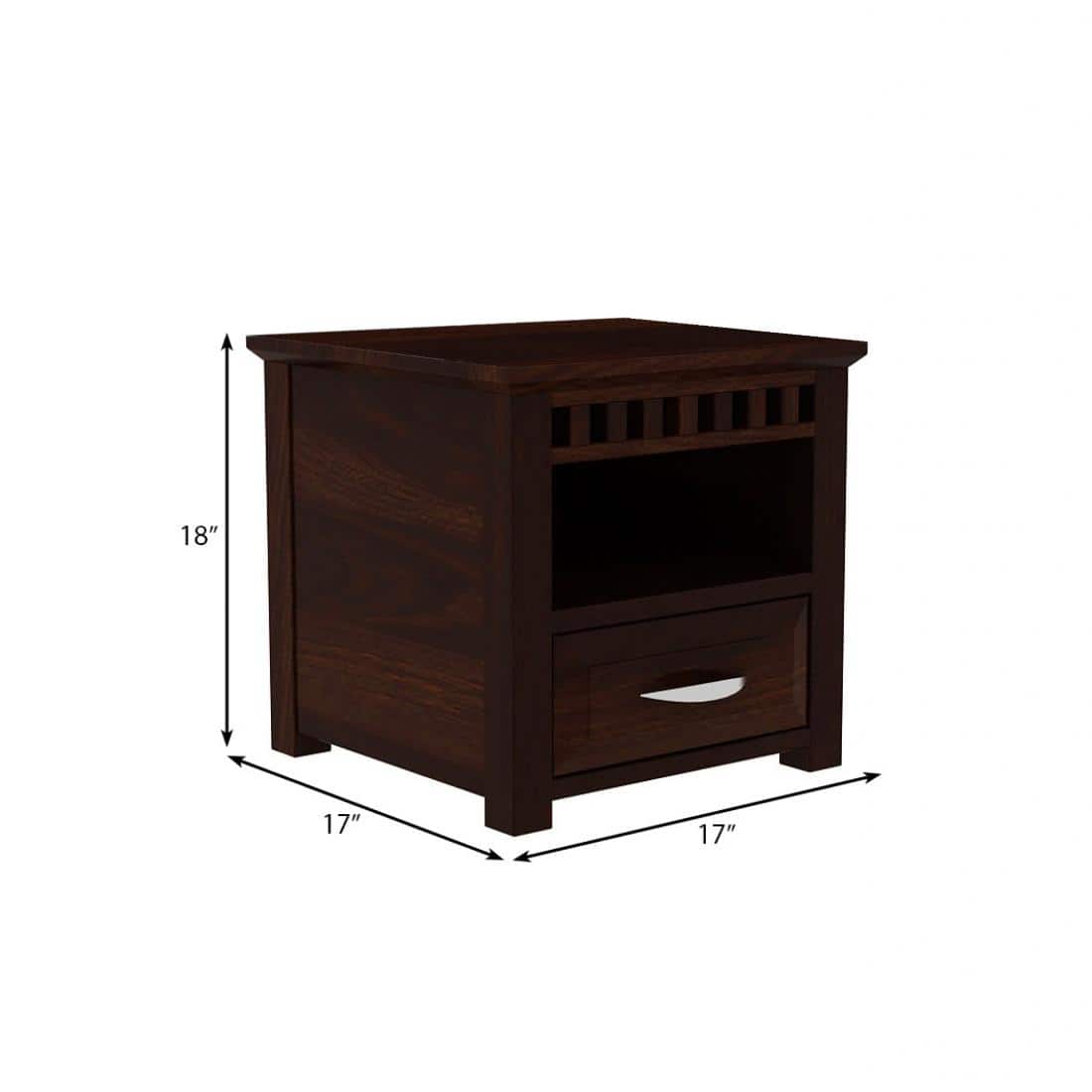 Prashiv Solid Wood Bedside Table in Walnut Finish
