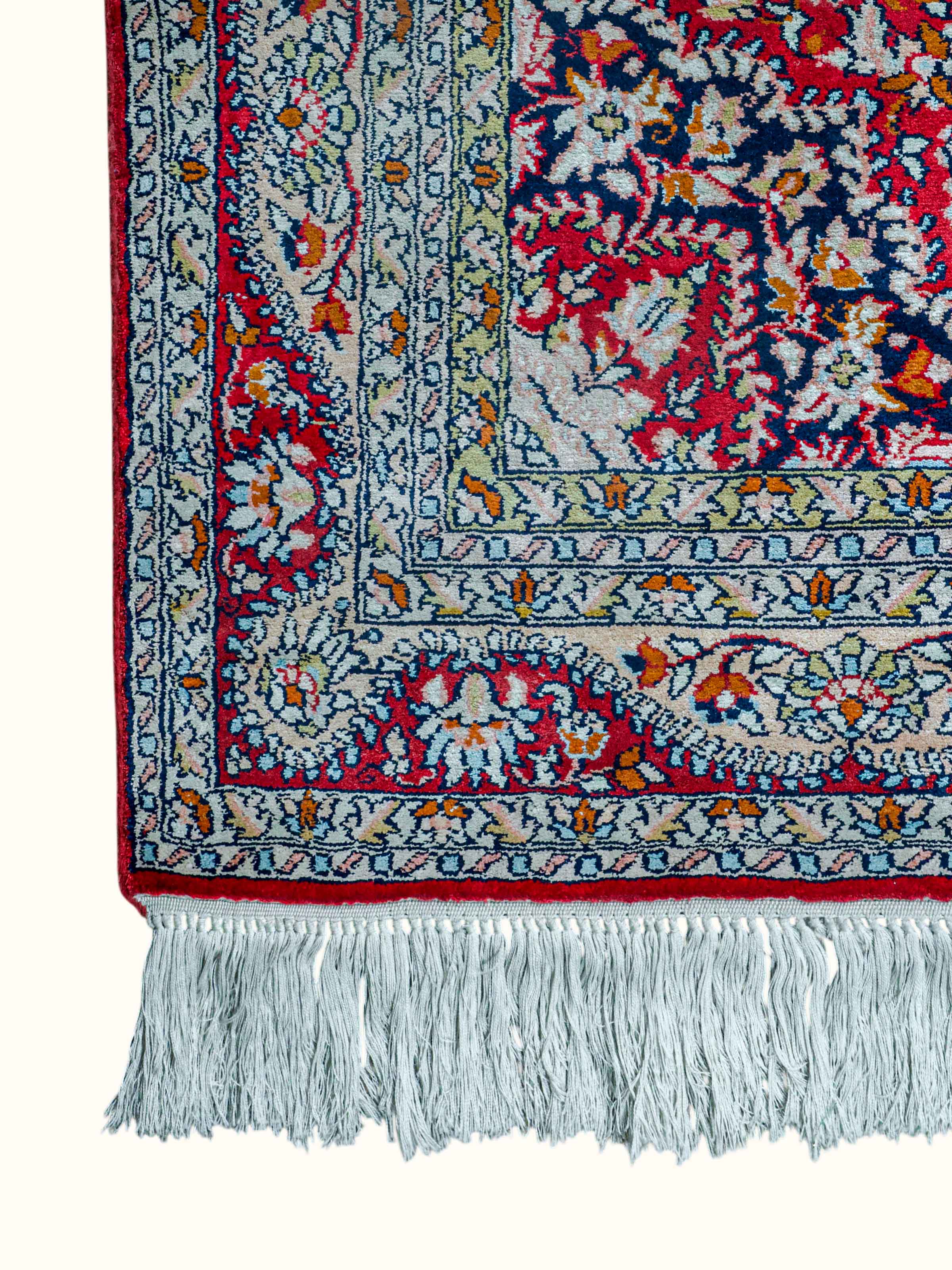 Traditional Persian Red Kashan Kashmir Silk Hand-Knotted Carpet