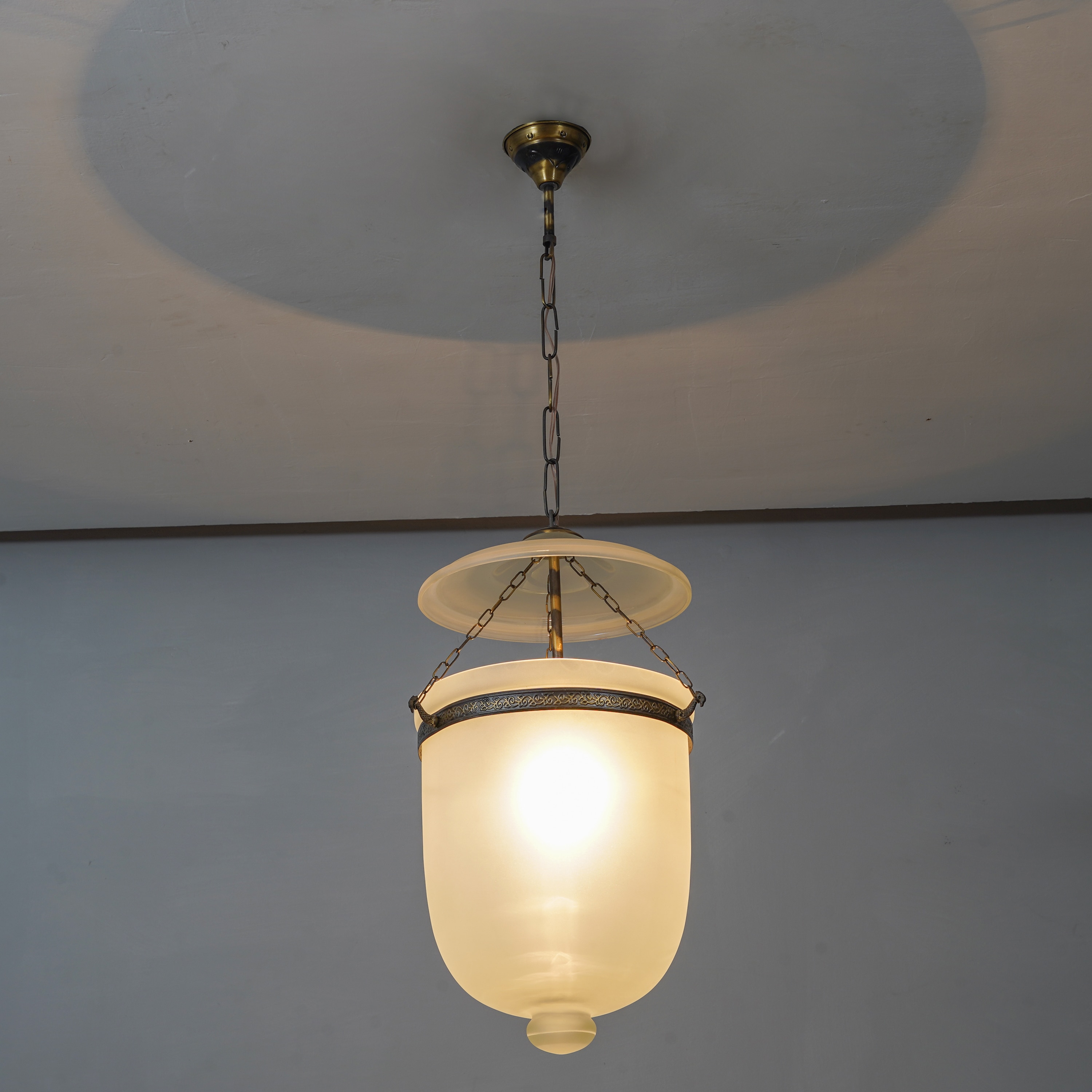 Nolan  Ceiling Pendant Light In Frosted White Glass & Brass Finish Metal