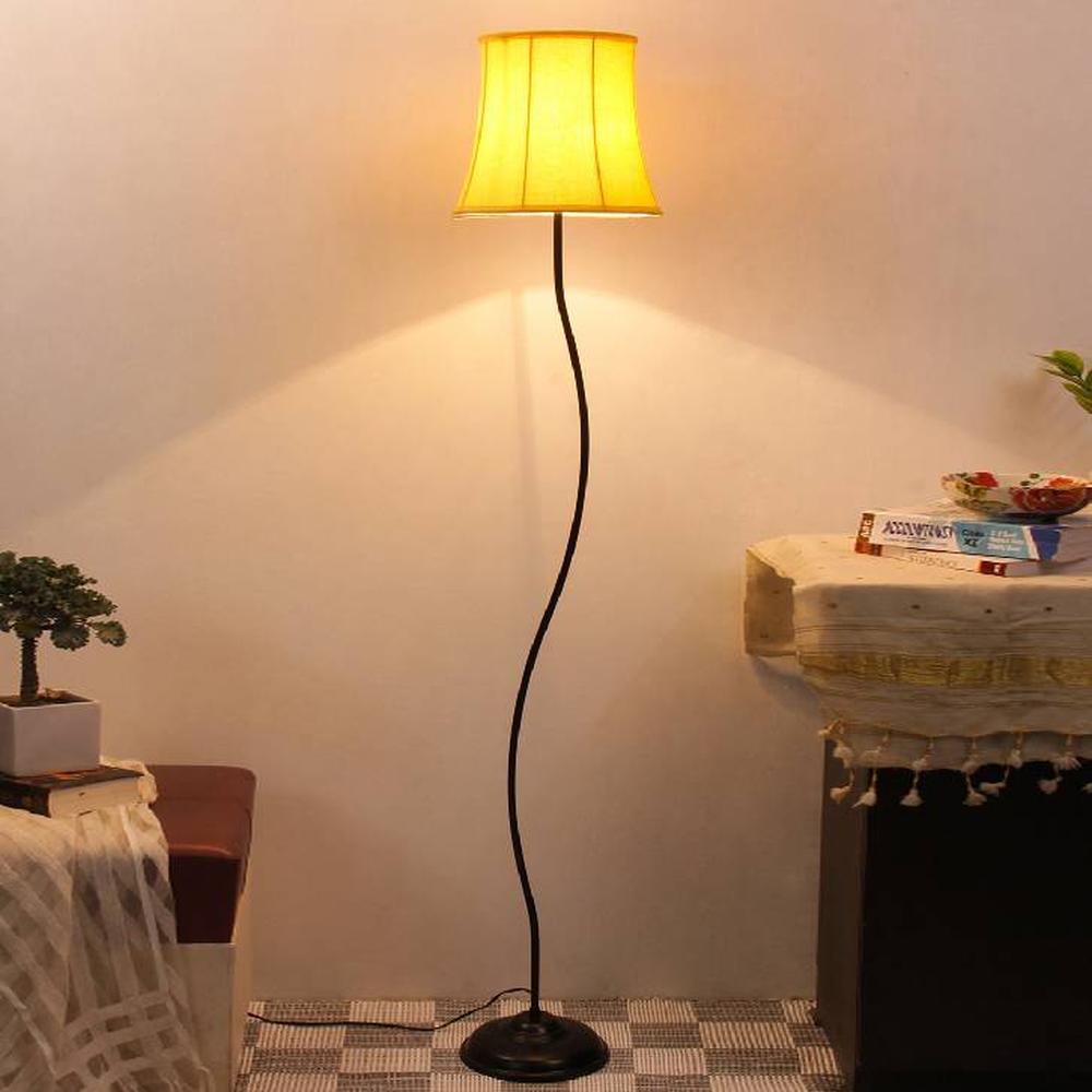 Oscar Yellow Fabric Floor Lamp with Black Iron Base