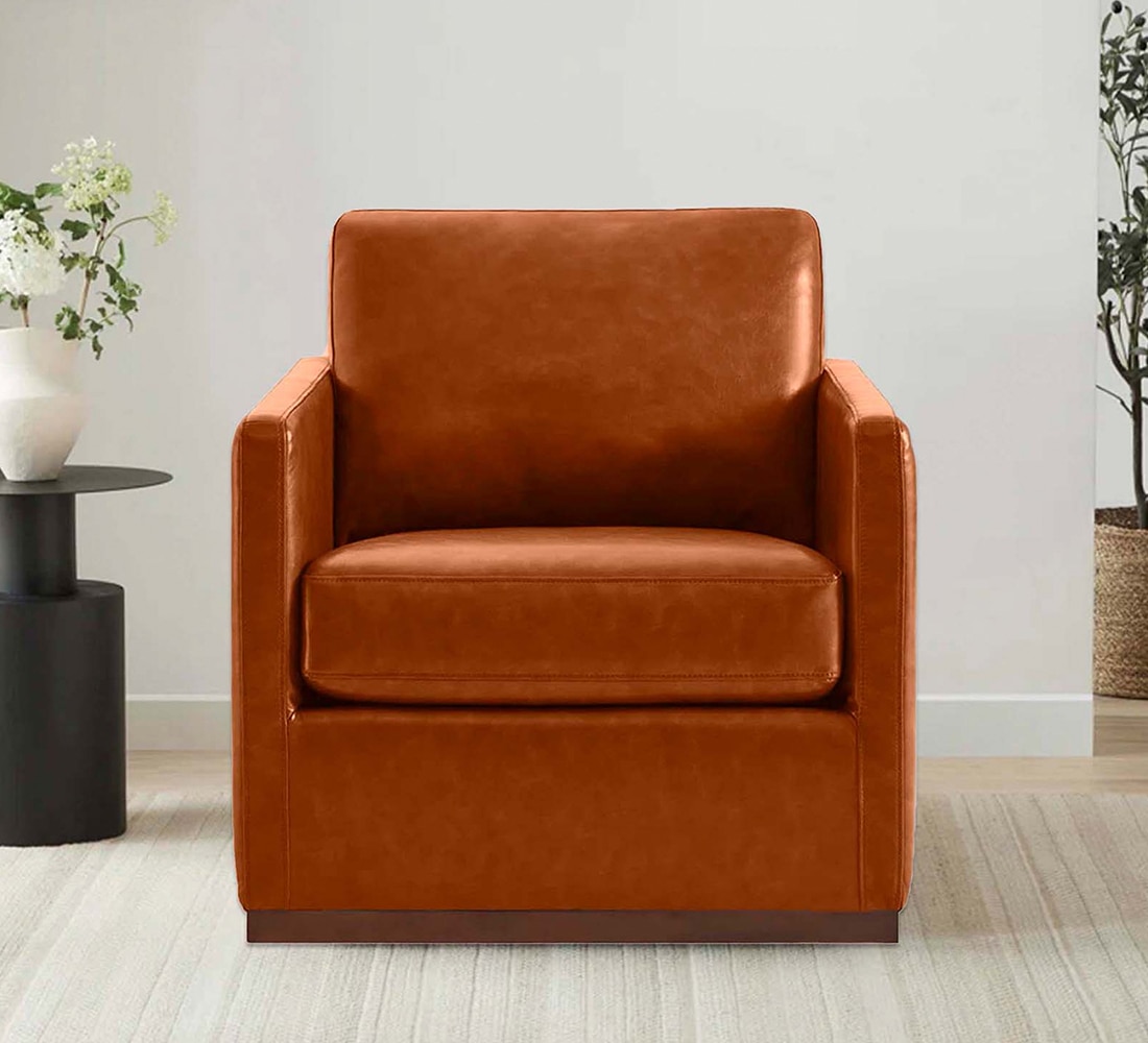 Bobby PU Leather Lounge Chair in Tan - KURSIWALLAH