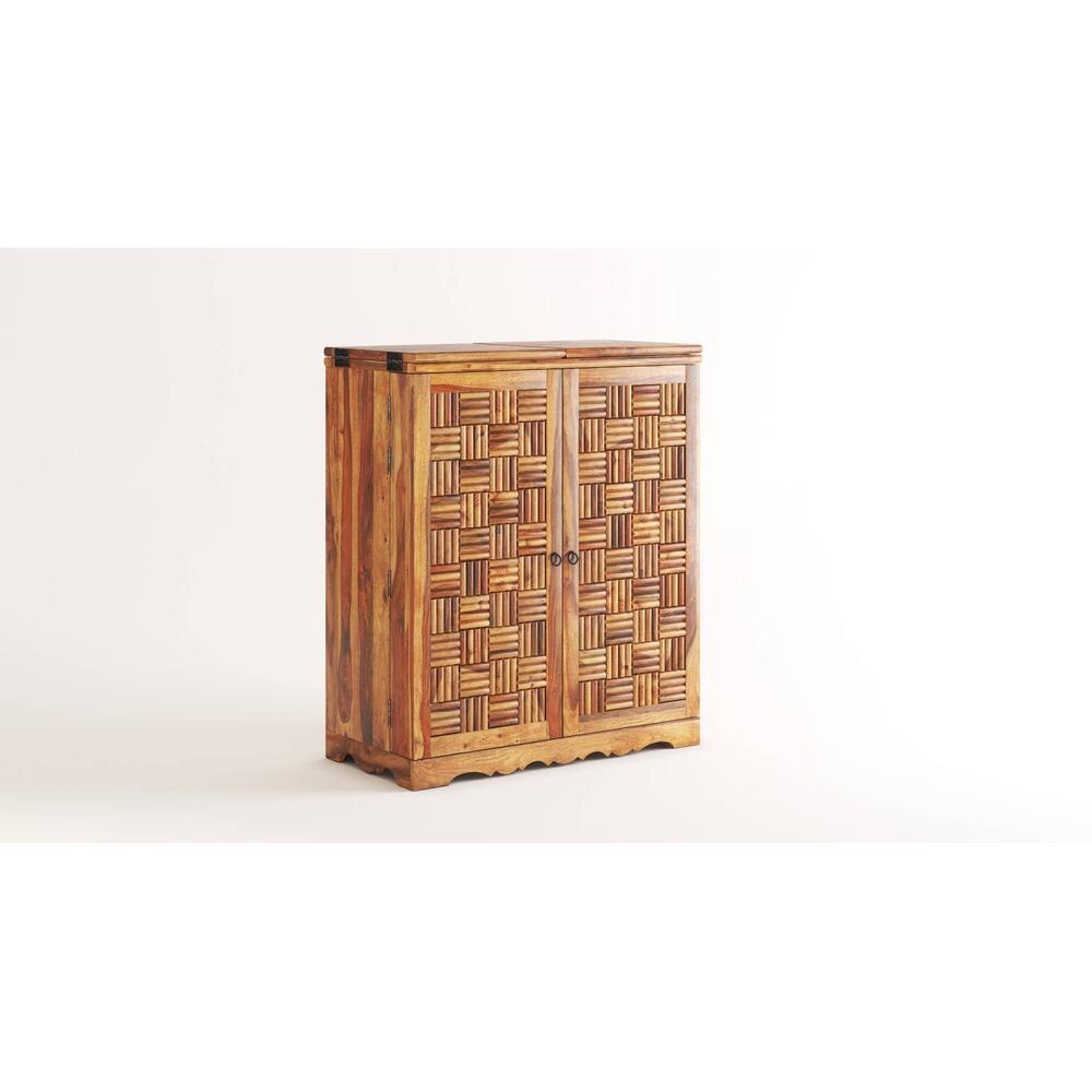 Calipo Sheesham Wood Bar Cabinet in Teak Finish