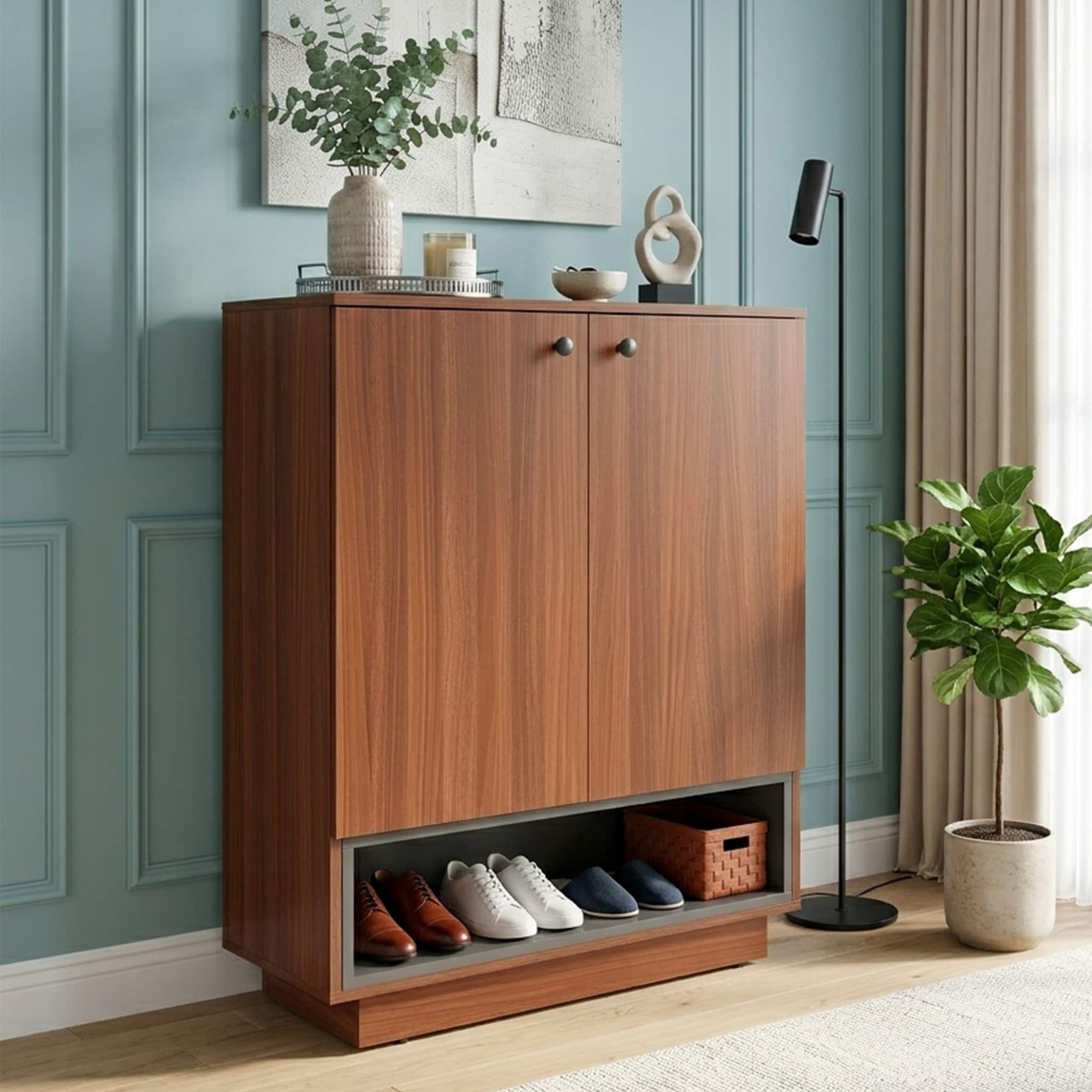 Footra Engineered Wood Shoe Rack in Walnut Finish