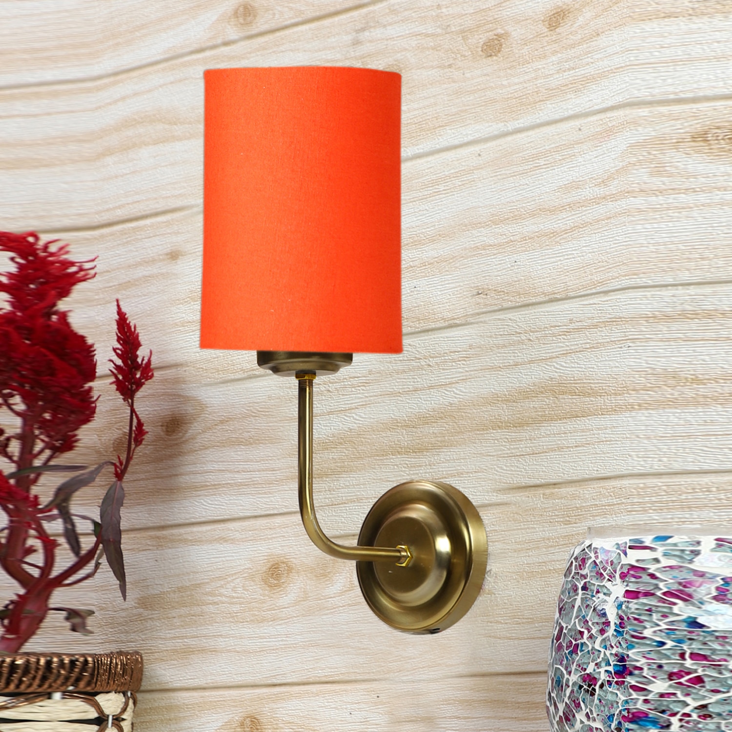 Devansh Metal Electric Wall Light in Gold Colour with Orange Shade Count of 1 Light - Devansh
