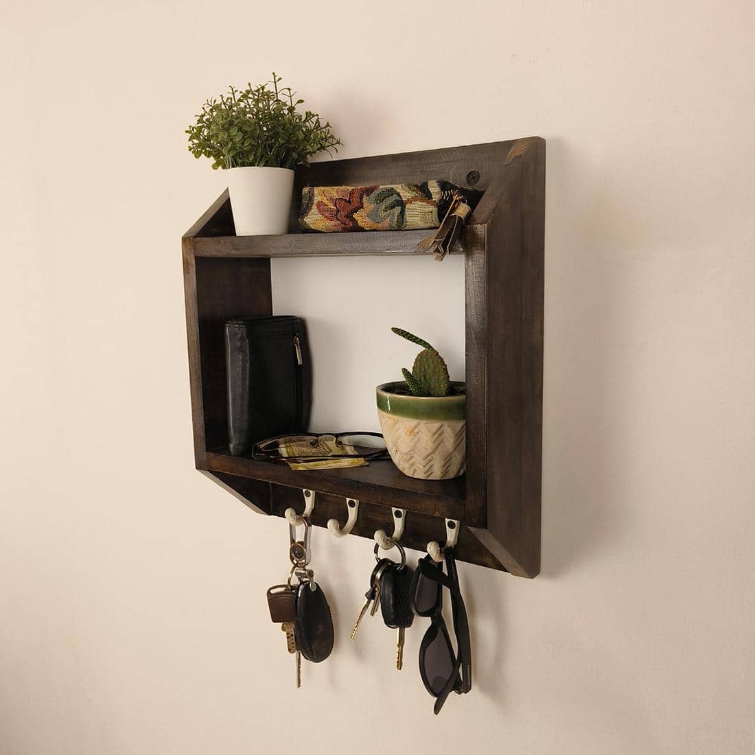 Kingston Wooden Wall Shelf Organiser With Key Holders