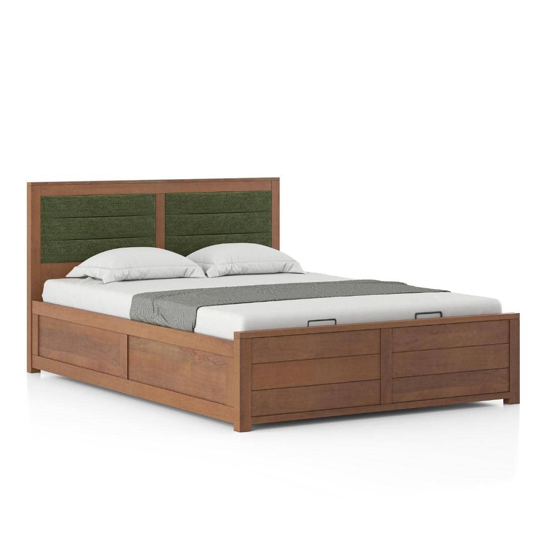 Ritz Solid Wood Hydraulic Storage King Size Bed in Amber Walnut Finish