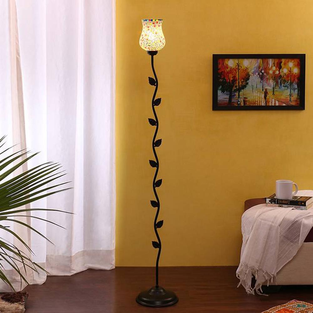 Thompson Black Glass Shade Floor Lamp - Devansh