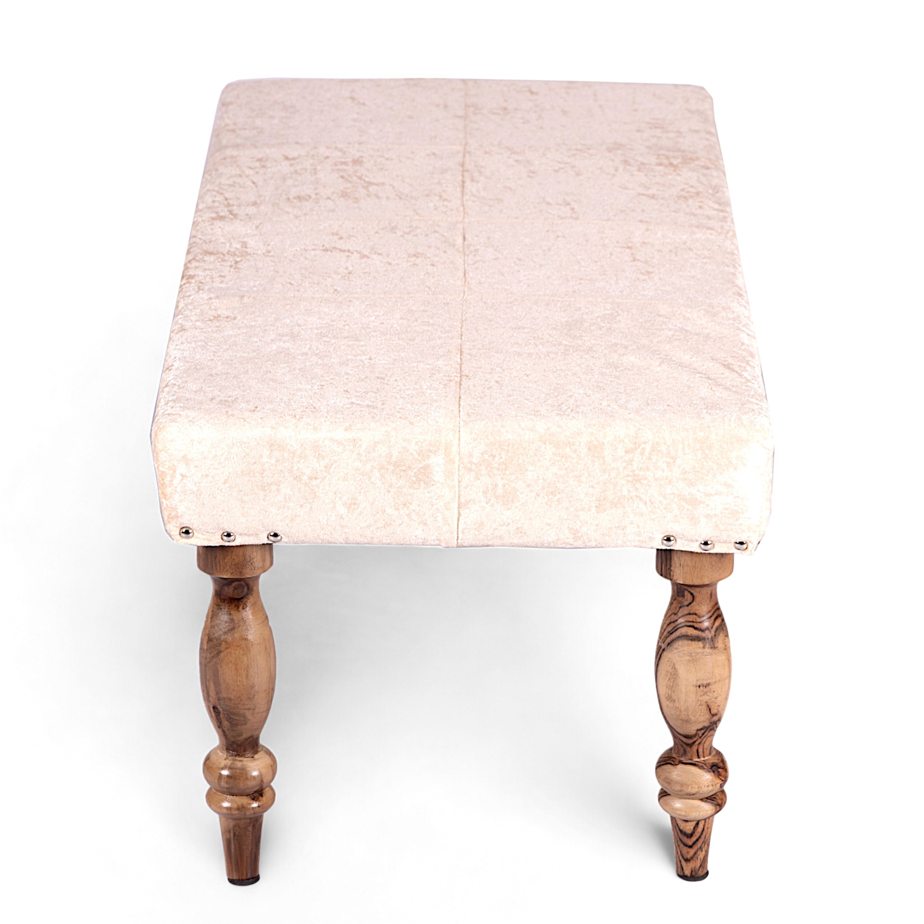 Bestone Solid Wood Bench In Ivory Sparkle Velvet Fabric