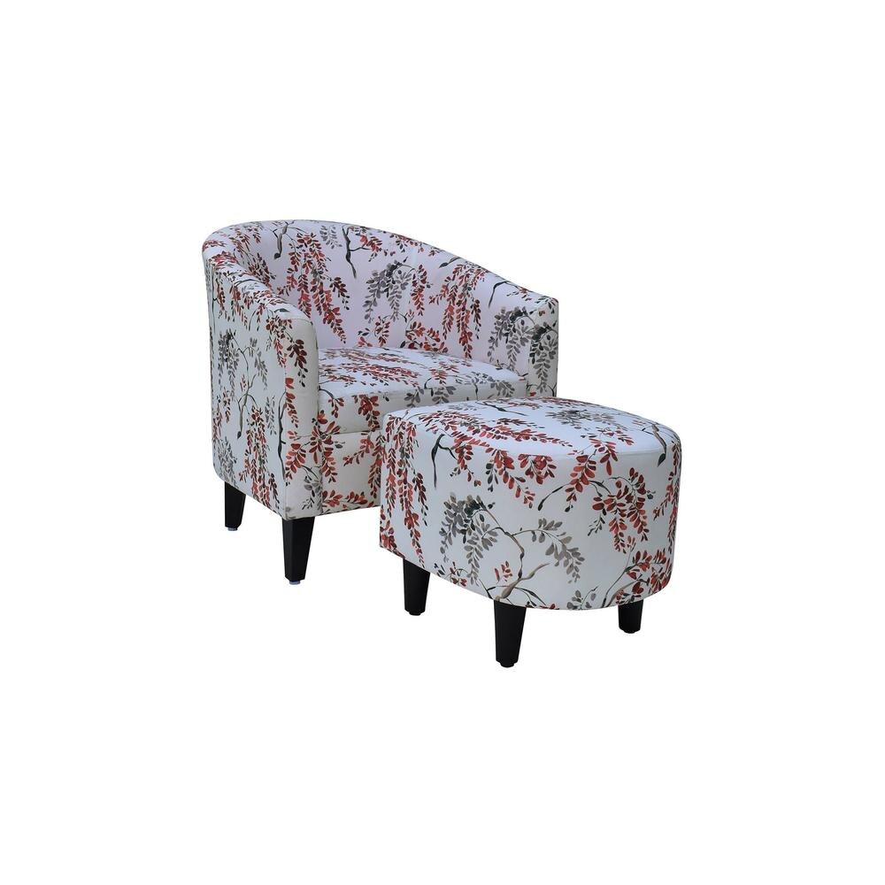 Valencia Accent Chair With Ottoman & Cushion - White & Pink