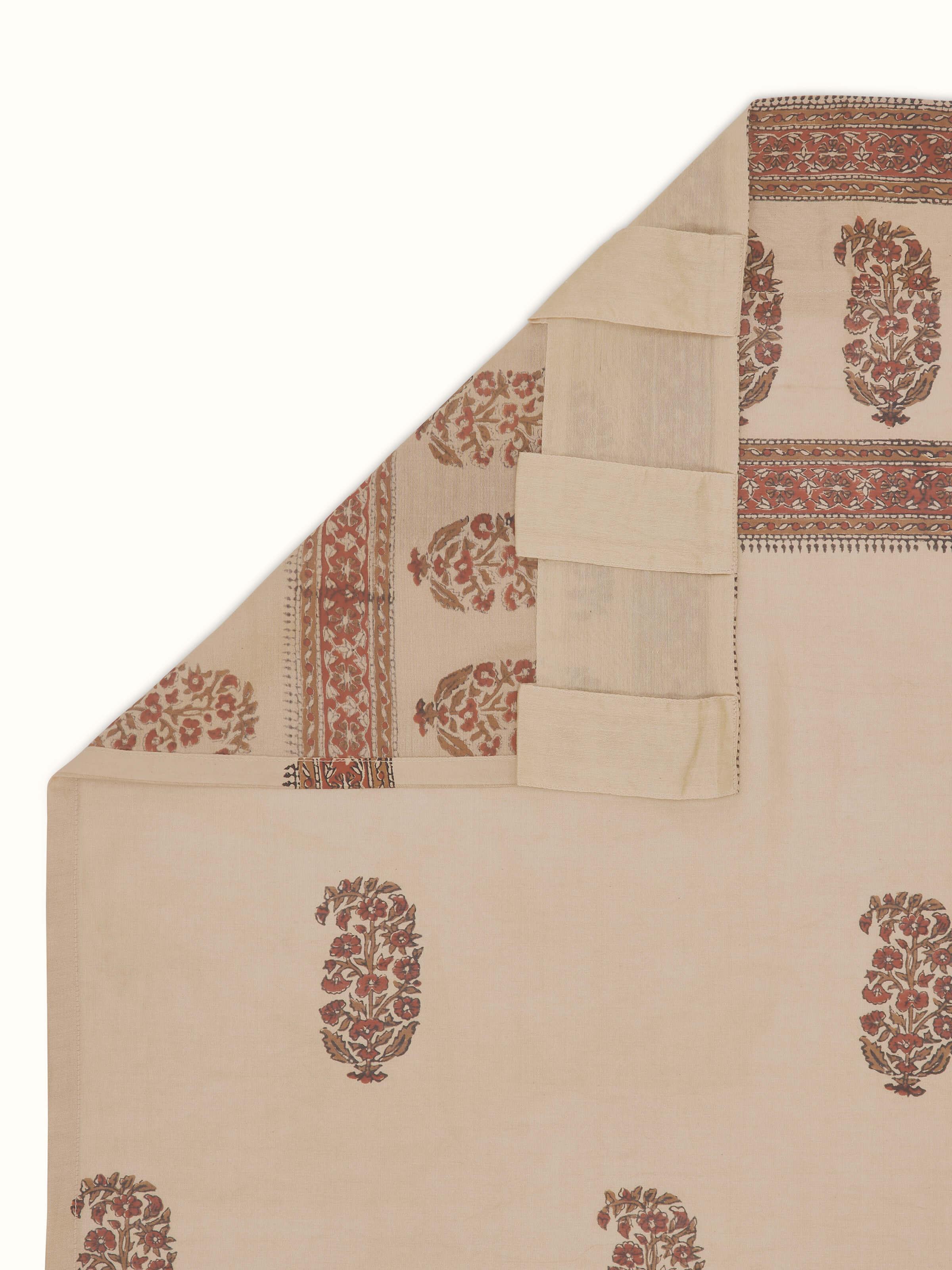 Vasudha Rust Buta Cotton Silk Bagru Hand Block Print Sheer Curtain (7 Ft)