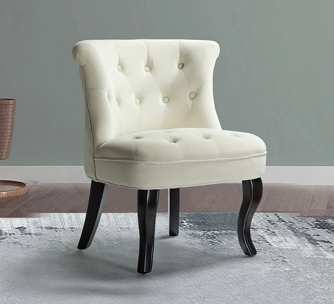 Grenier Fabric Slipper Chair in Off White Color - KURSIWALLAH