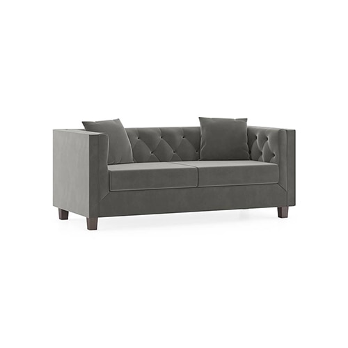 Windsor Luxe 2 Seater Fabric Sofa in Ash Grey Velvet Colour - Urban Ladder