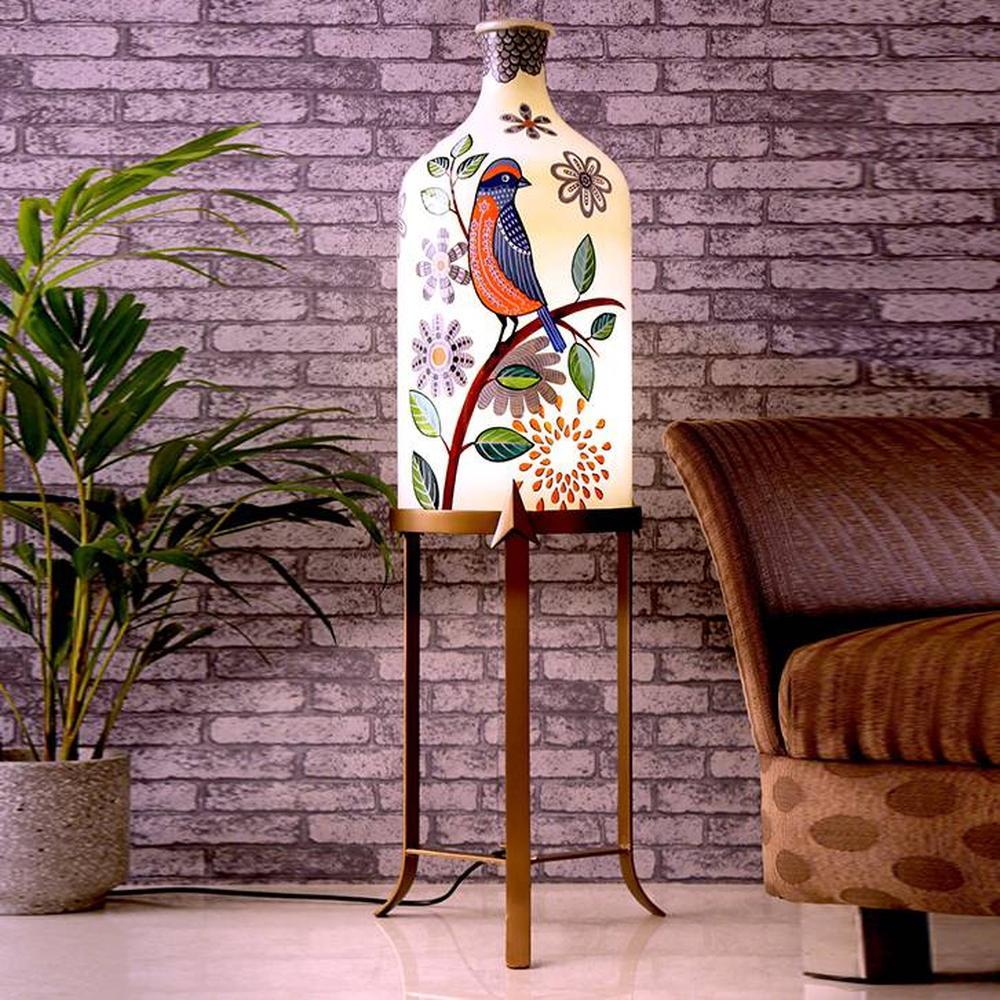 Scarlette White Glass Shade Floor Lamp With White Metal Base