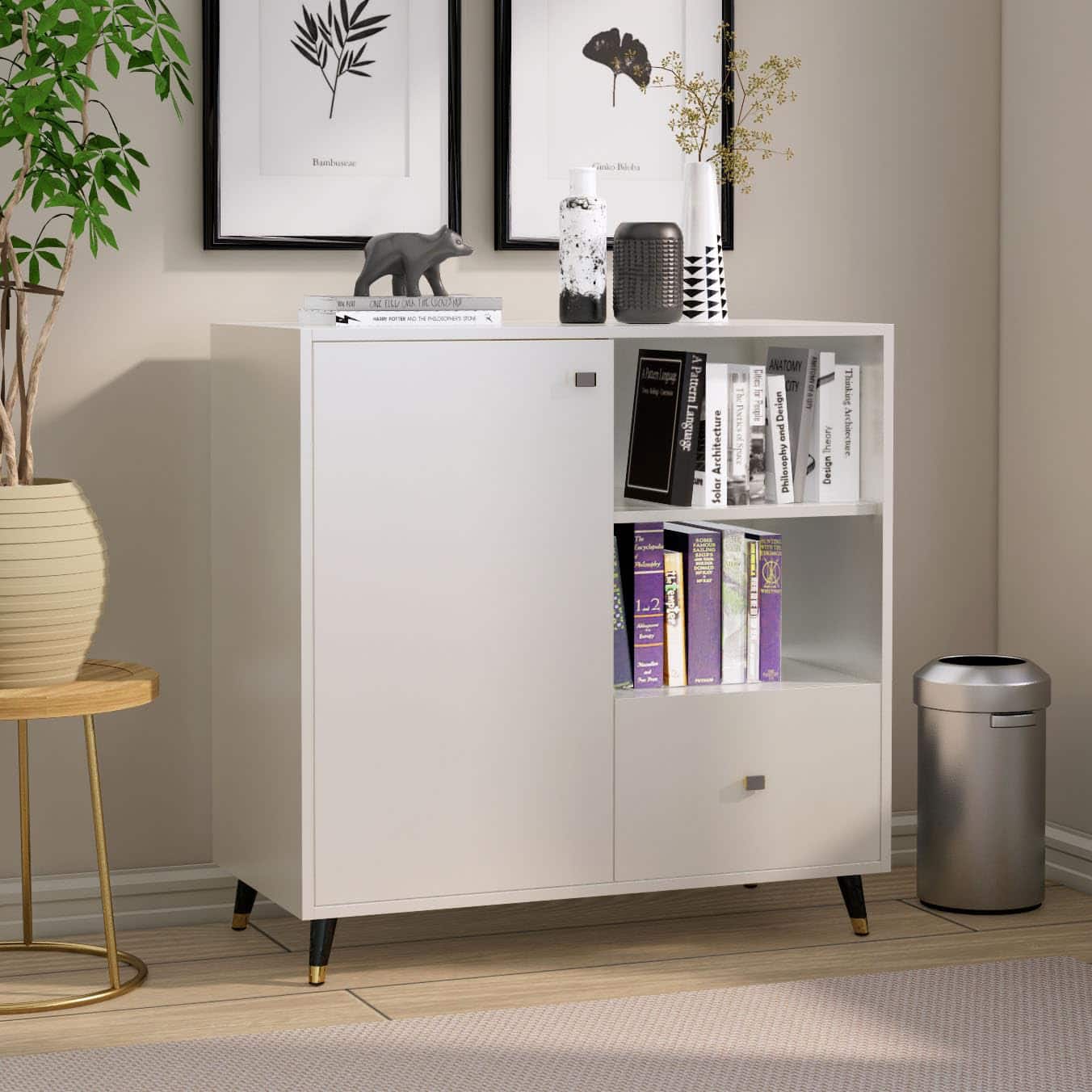 Hexa Engineered Wood Bookshelf Multipurpose Storage Rack in Frosty White Colour - HexaRed
