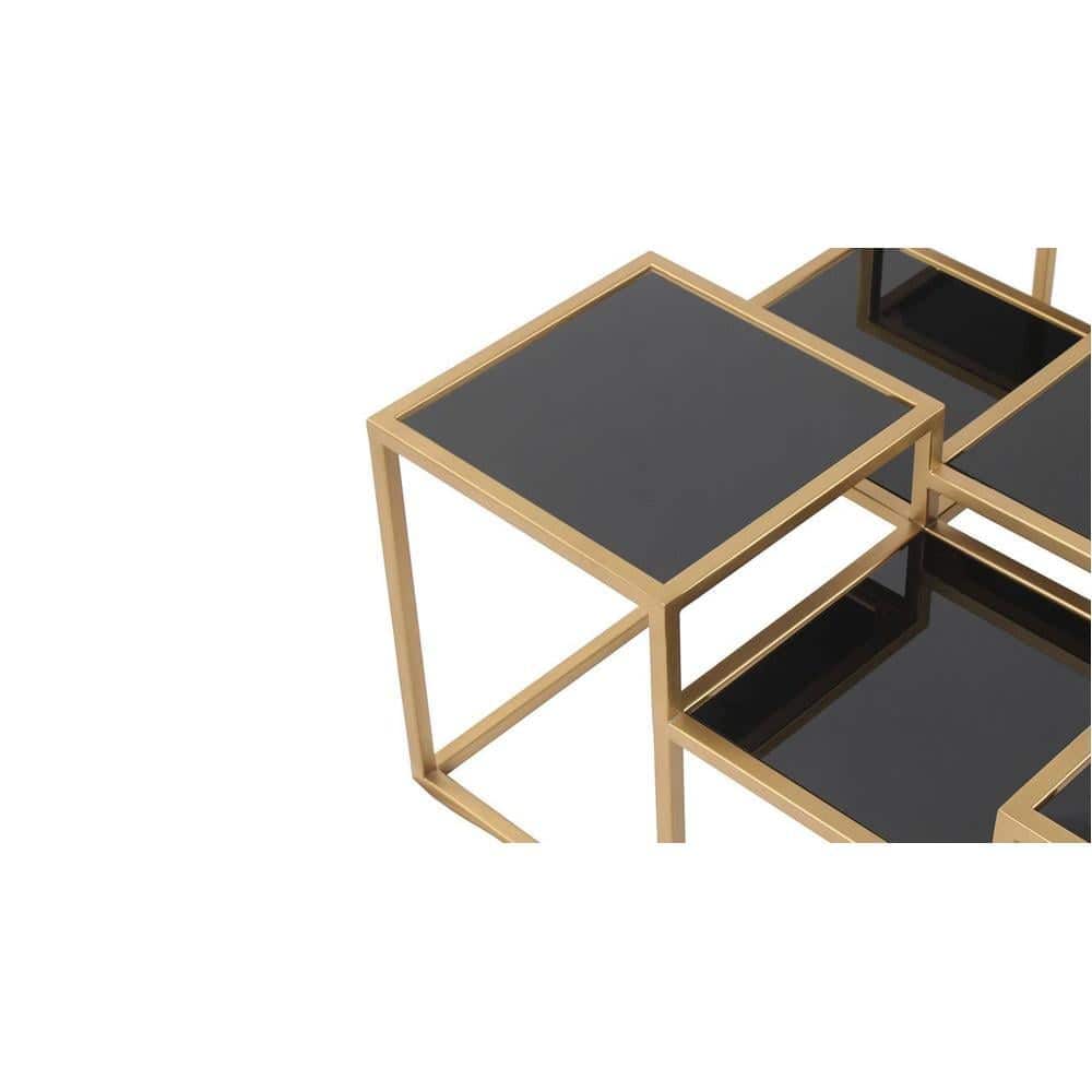 Valentino Black Glass Bunching Coffee Table In Dark Gold Finish