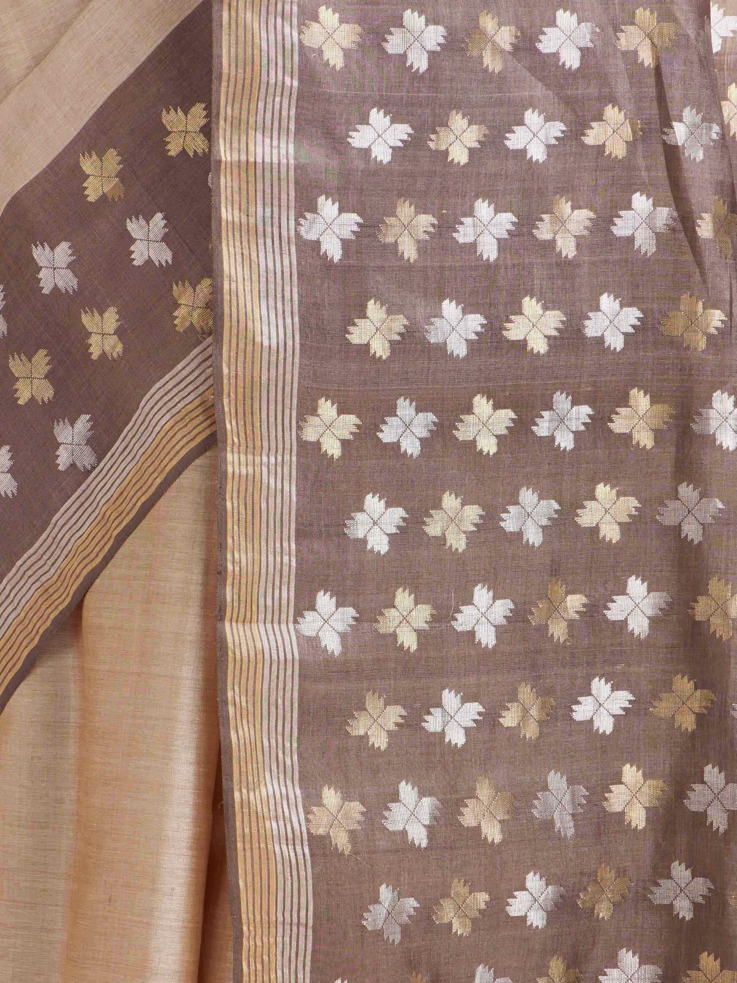 Beige Tussar Silk Saree