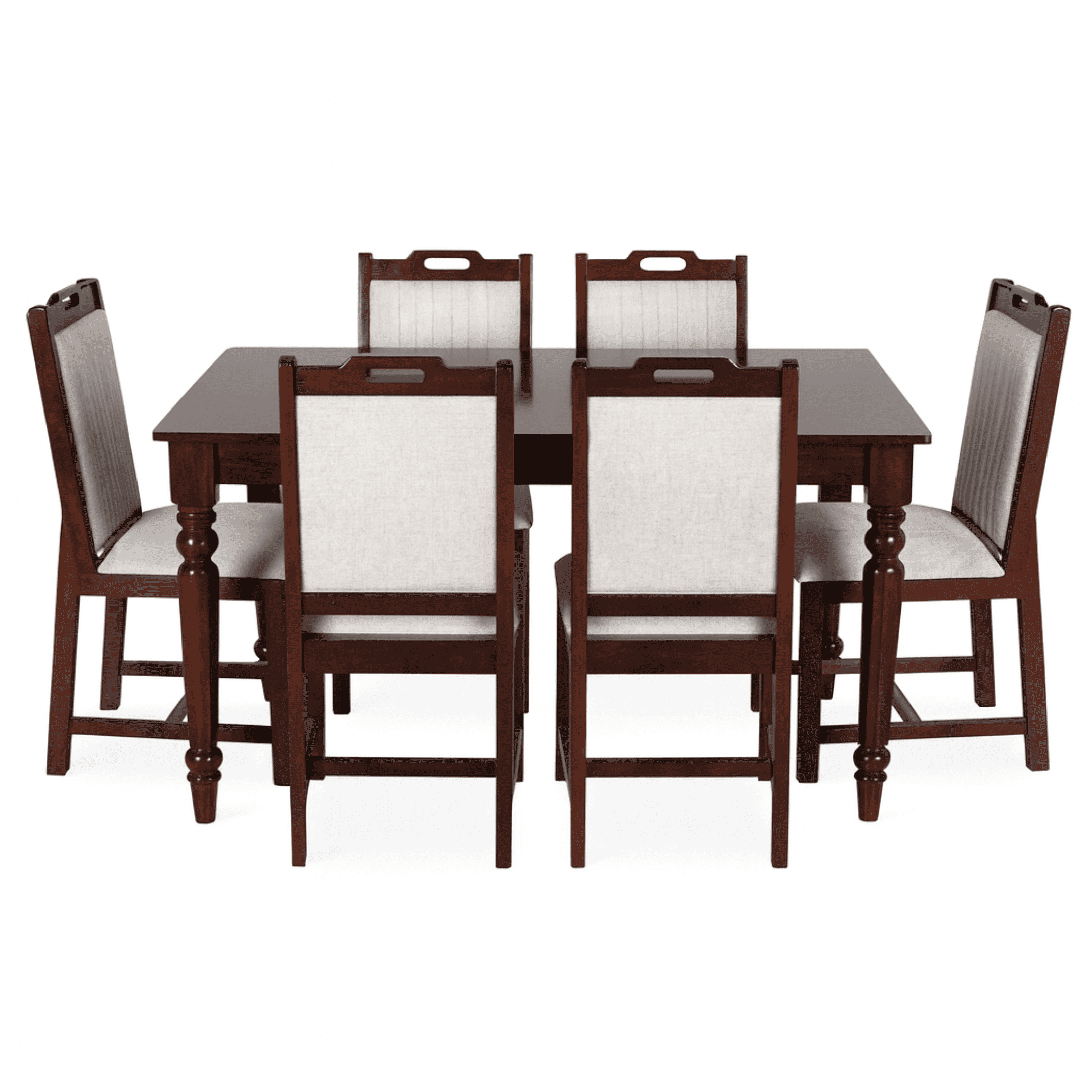Globally Indian Compact Wooden 6 Seater Dining Table Set – Comfortable 6 Upholstered Seat and Back in Beige Sapphire
