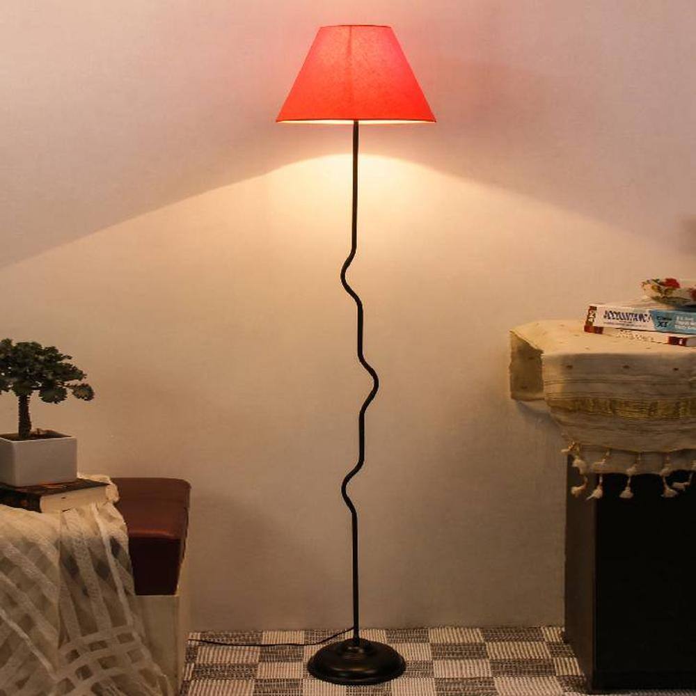 Clementine Orange Fabric Floor Lamp with Black Iron Base