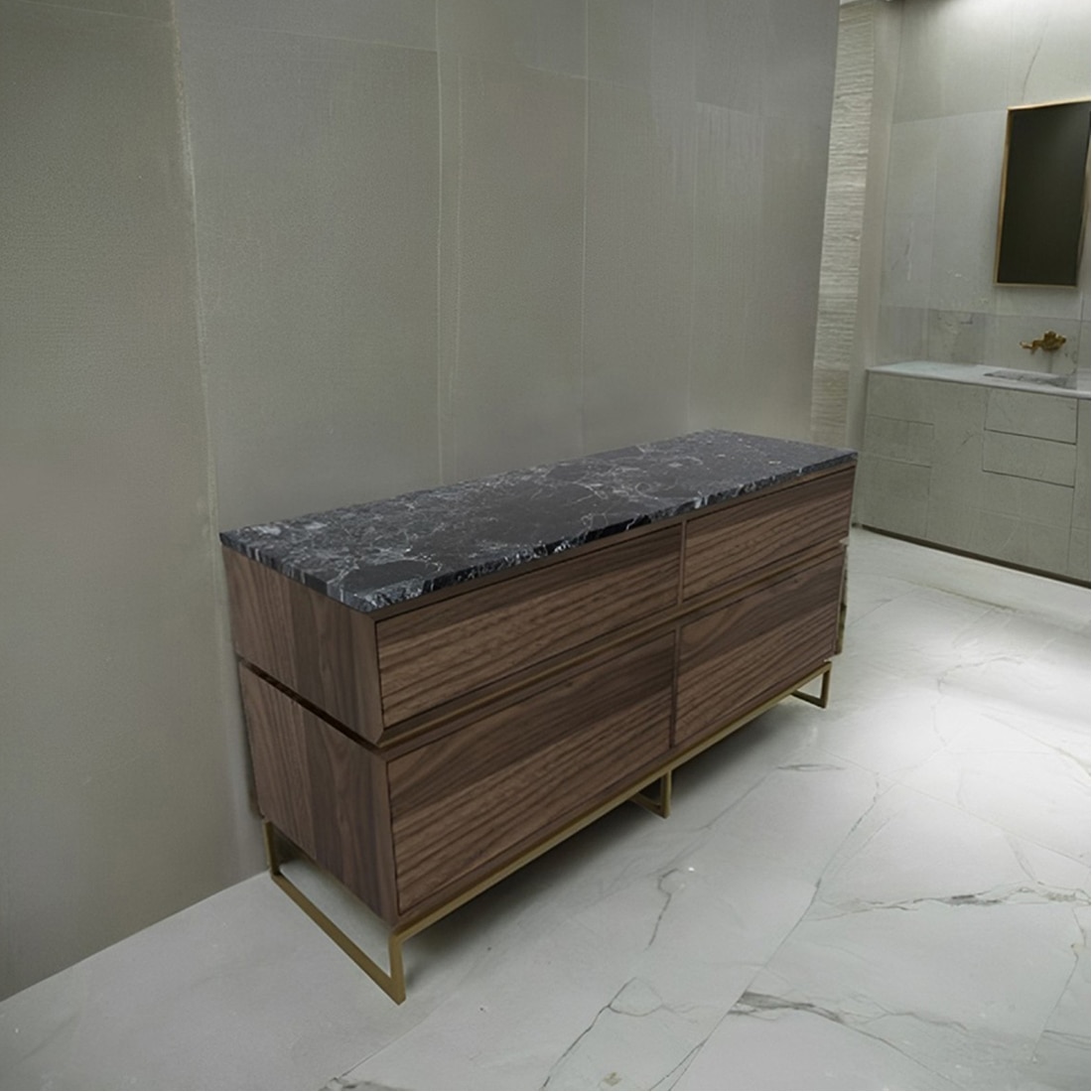 Huch Series Dresser with Stone Top and MS Powder Coated Gold Base