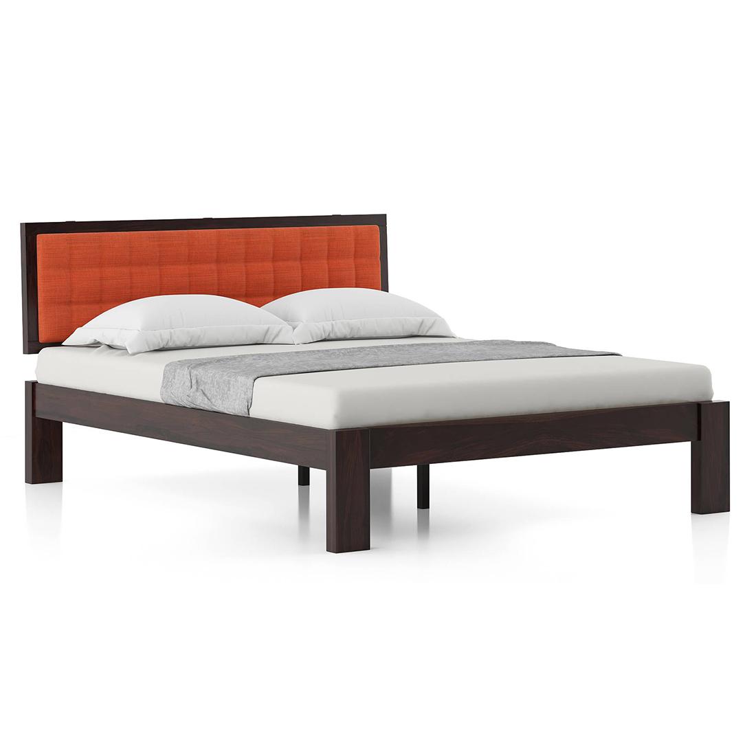 Florence Bed Solid Wood Queen Size Bed In Mahogany Finish & Lava Colour