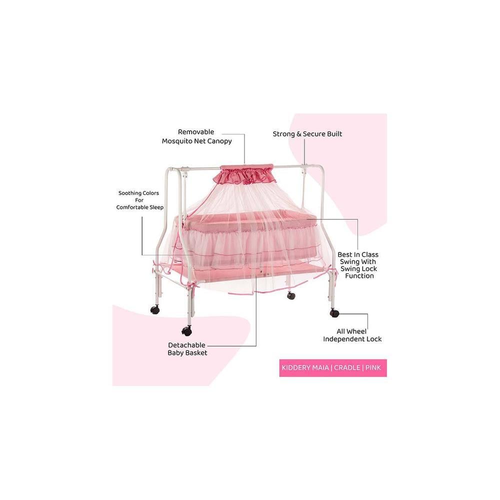 Polkamania Stainless Steel Baby Cradle with Mosquito Net Florals & Stripes