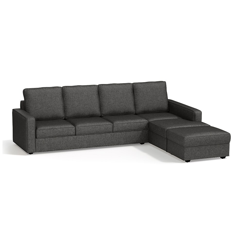 Apollo Compact Sofa (Colour : Steel, Cushion : Soft, Back Type : High Back, Seating Capacity : Right Aligned 3 Seater + Right Aligned Chaise + Ottoman)