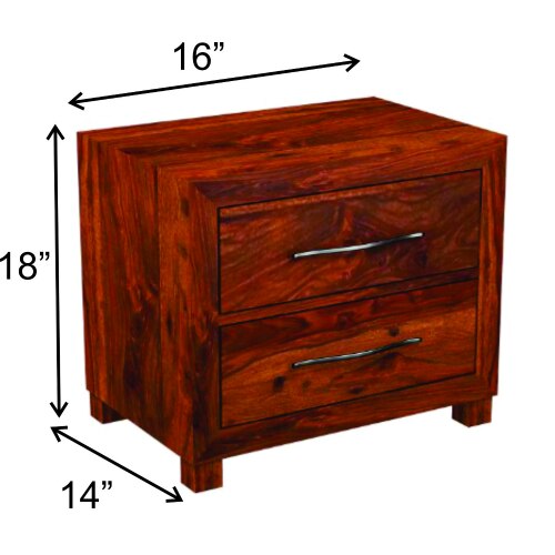 Birch Solid Wood Bedside Table in Teak Finish