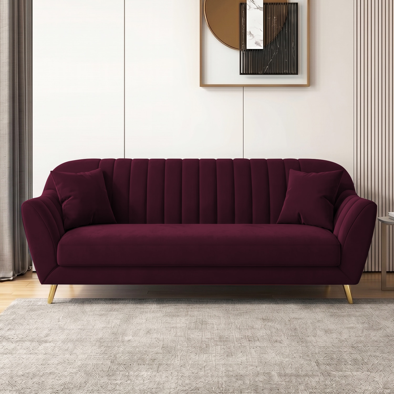 Rivo Velvet 3 Seater Sofa in Red wine Color - Home Lifestylez