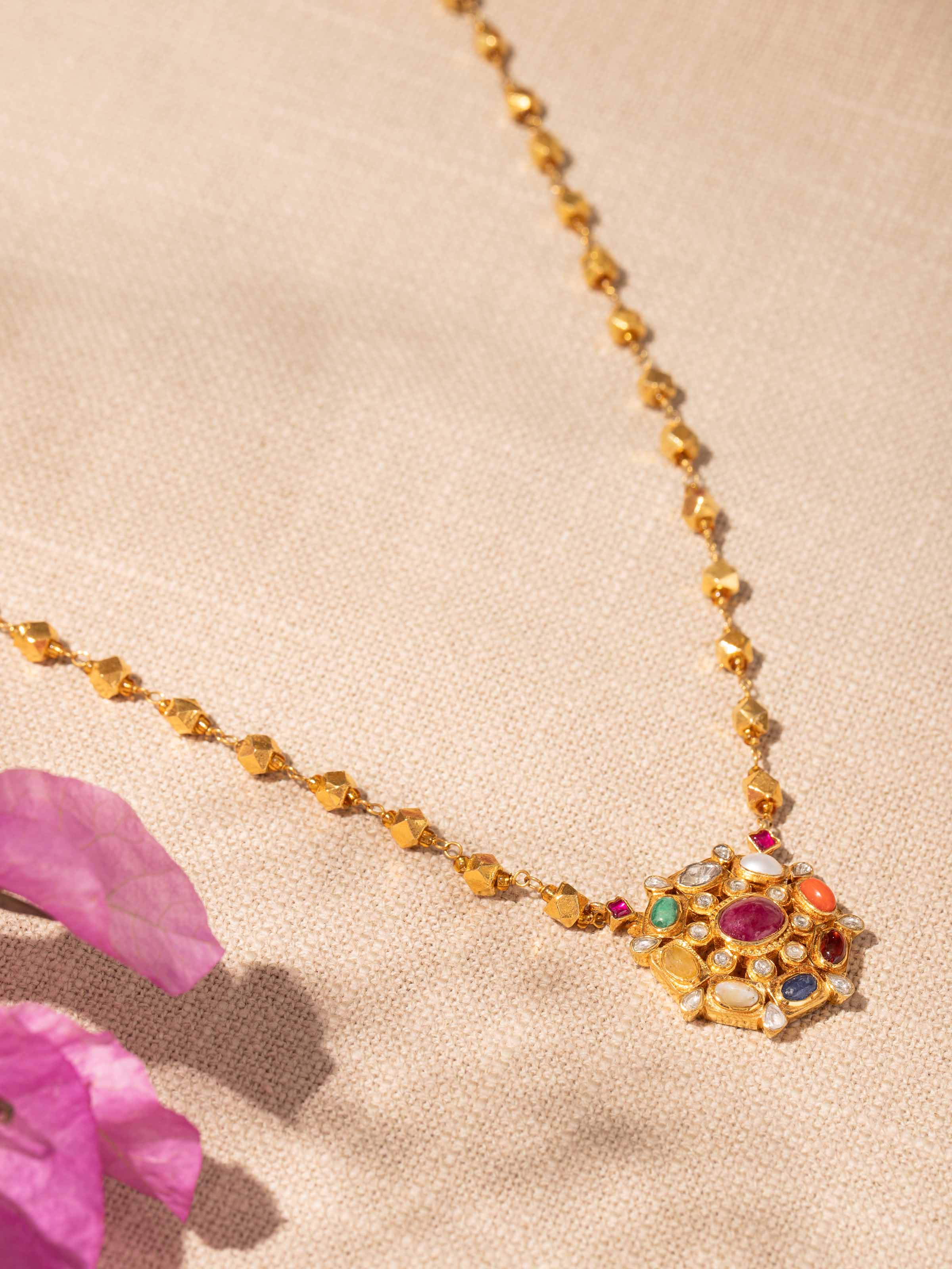 Navratna Silver Pendant & Chain