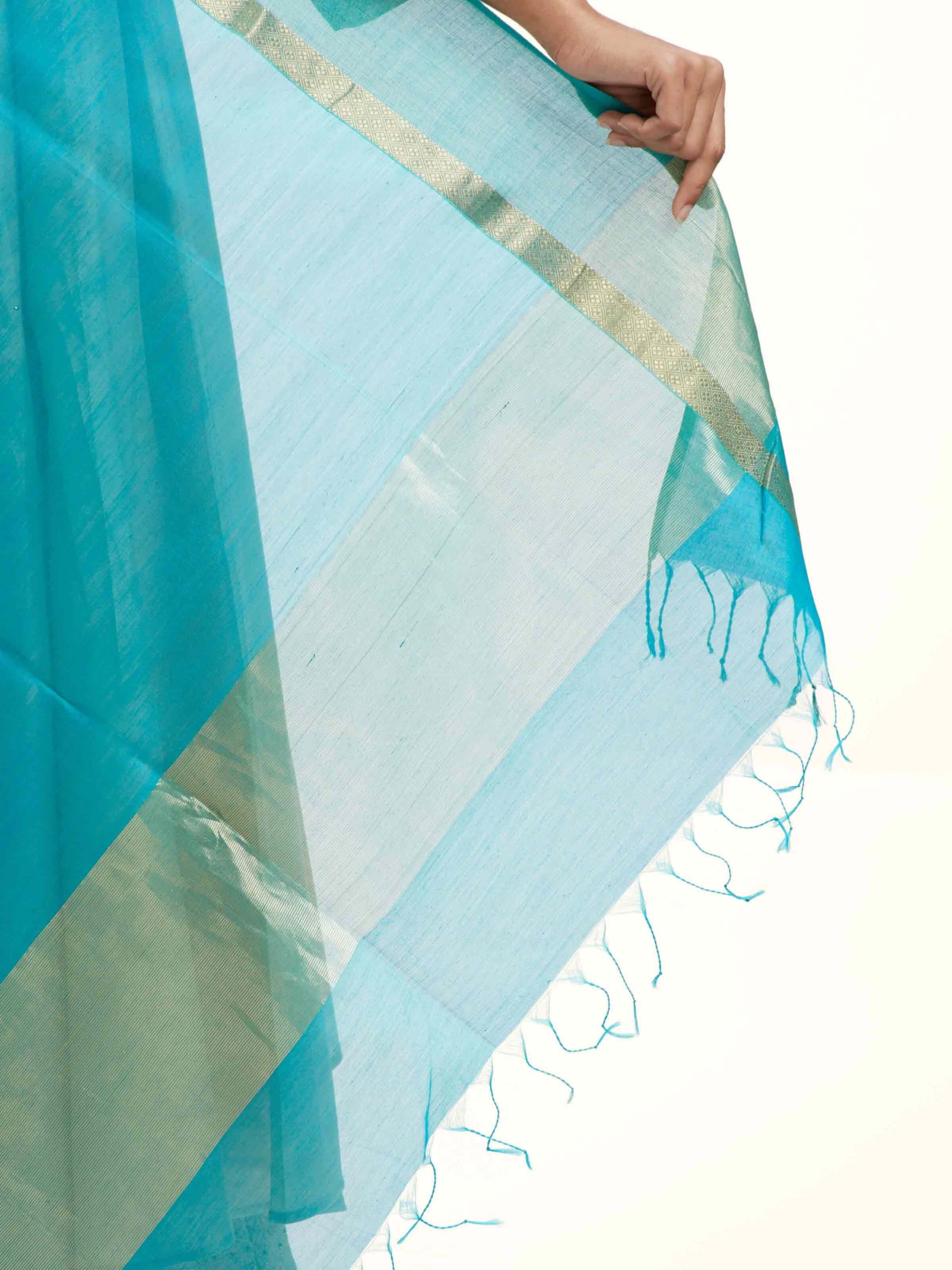 Blue Cotton Silk Maheshwari Zari Border Dupatta