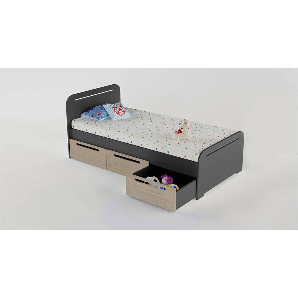 Cloud Tails Engineered Wood Drawer Storage Bed in Slate Grey Colour