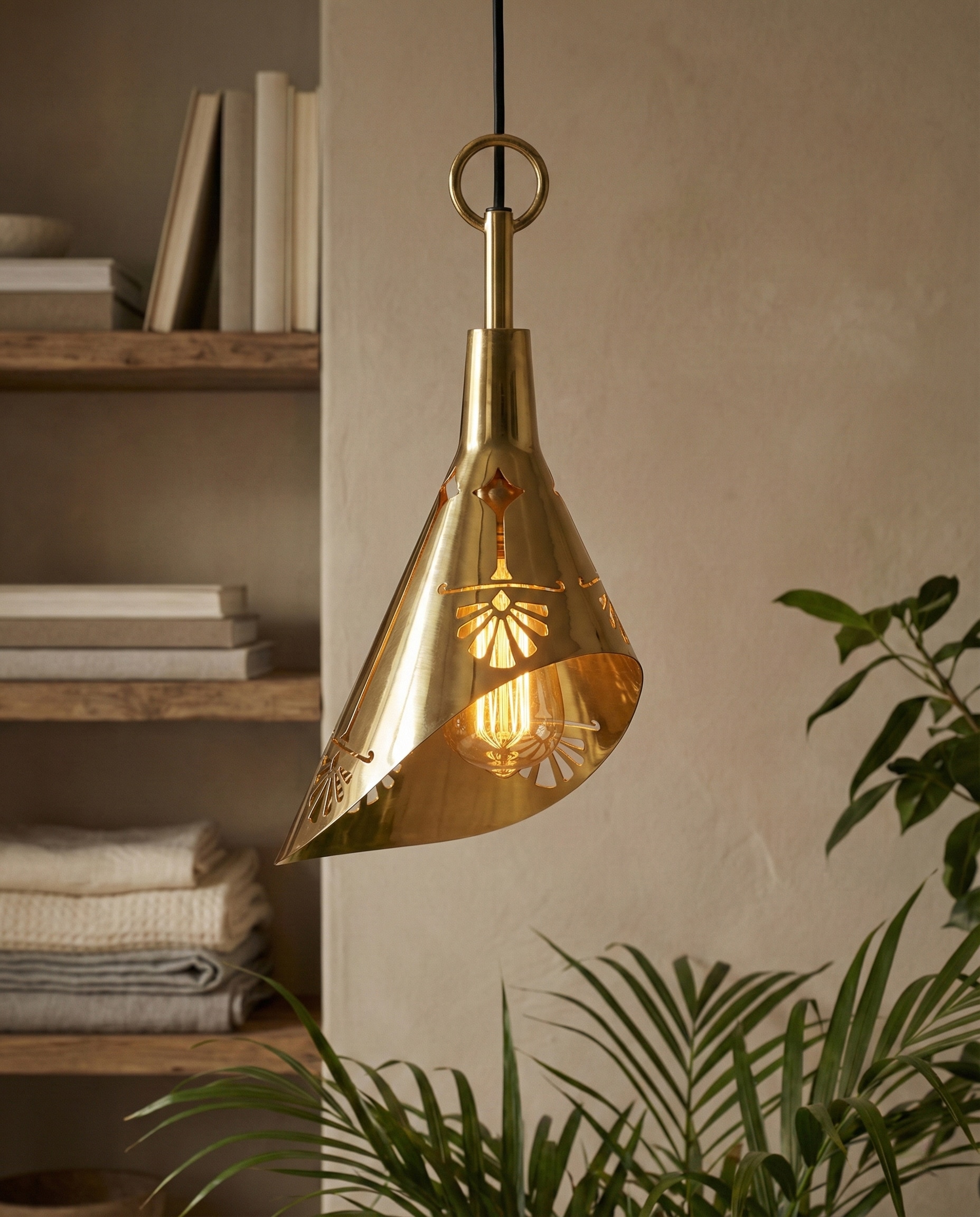 Brassware tulip hanging light with decorative antique finish