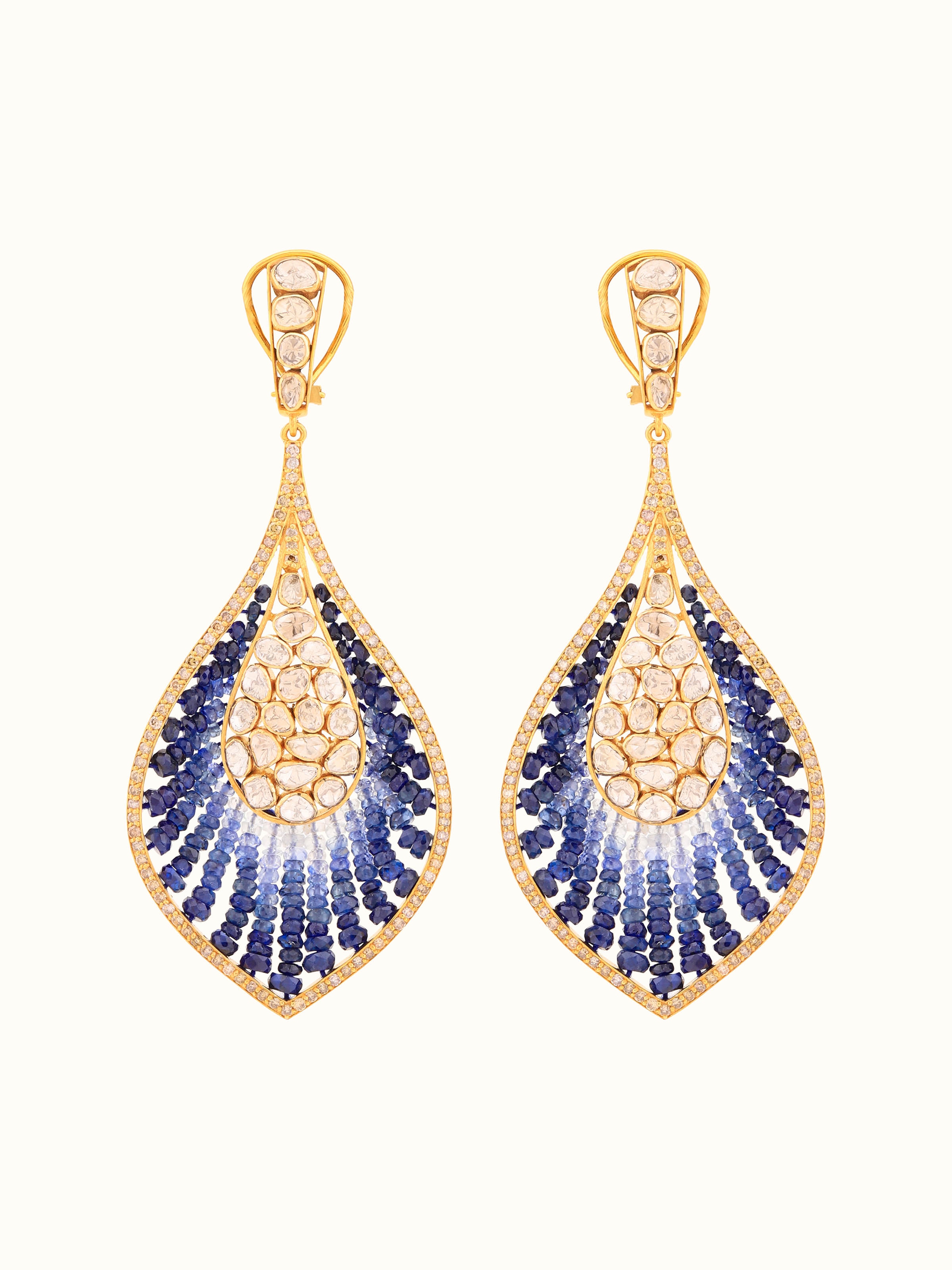 Front view of Dank Polki 14 Karat Gold Drop Earrings — Swadesh