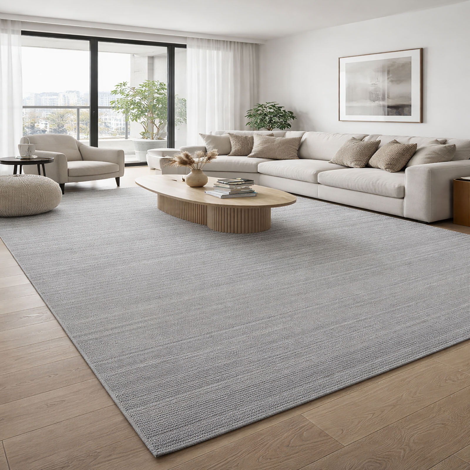 Texture Rug Pet Yarn Rectangle Carpets Hand Loom in Grey Colour - The Woven Legacy