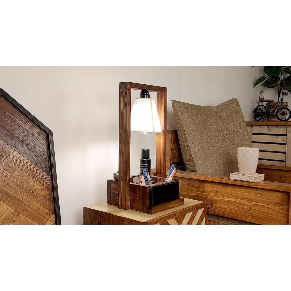 Strew Wooden Table Lamp with Brown Base and Premium White Fabric Lampshade