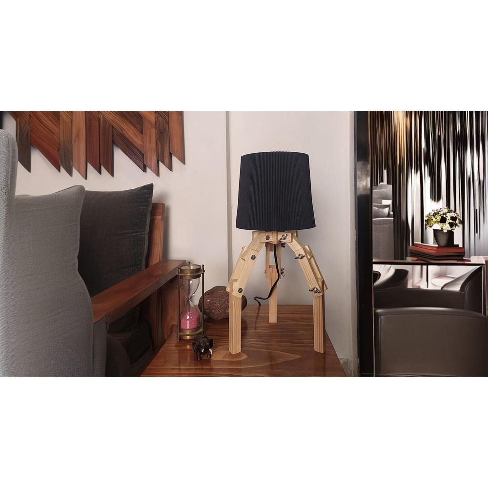 Crawler Beige Wooden Table Lamp with Black Fabric Lampshade