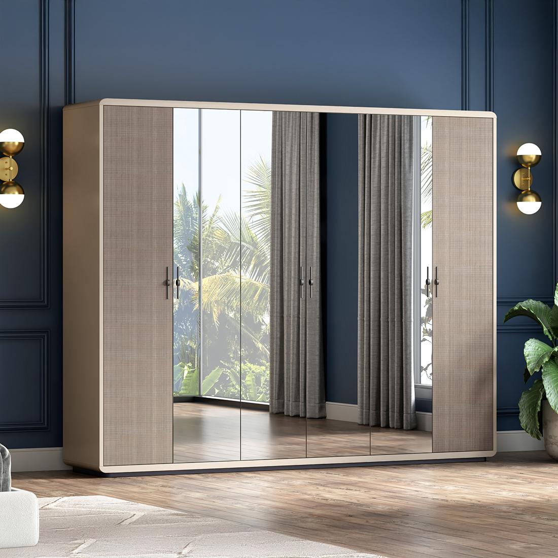 Valeria 6 Door Mirrored Wardrobe in Dual Tone Finish