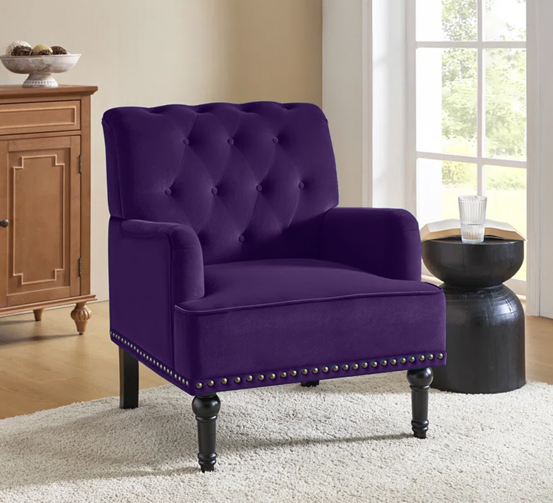 Velora Tufted Back Fabric Lounge Chair in Purple - KURSIWALLAH